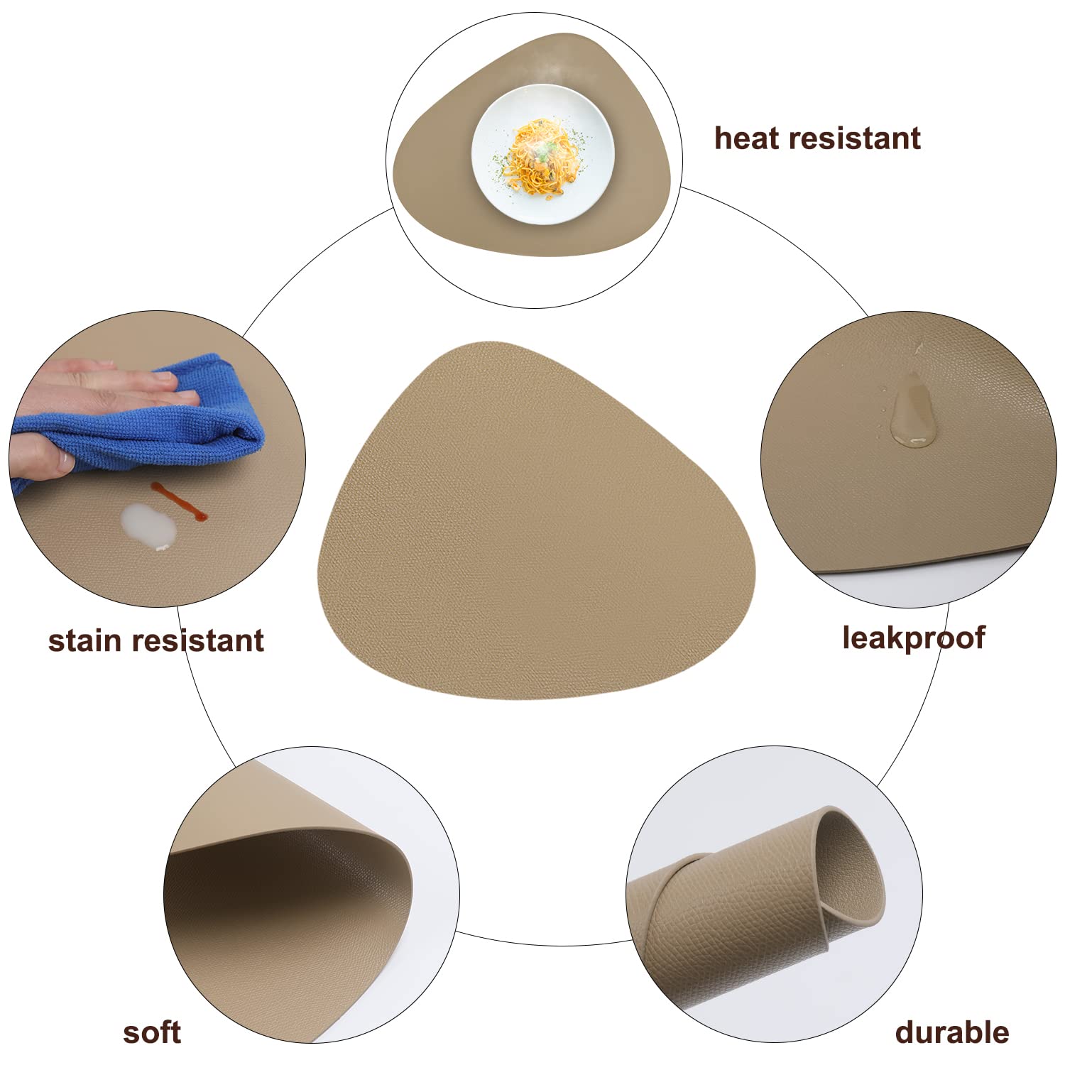 Premium Faux Leather Placemats Set of 4 - Heat-Resistant, Washable & Wipeable Round Table Mats for Dining - Modern Nordic Style Kitchen Table Decor (Apricot) - Perfect for Dinner Parties, Holiday Gatherings & Everyday Use