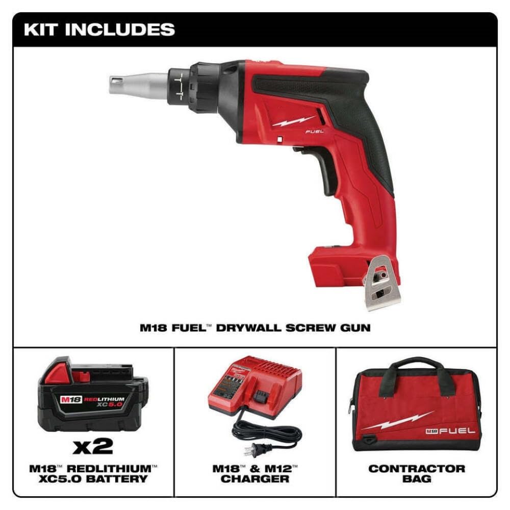 Milwaukee M18 Fuel 2866-22 Cordless Drywall Screw Gun Kit - Powerful & Lightweight for Drywall Installation, Framing, and DIY Projects