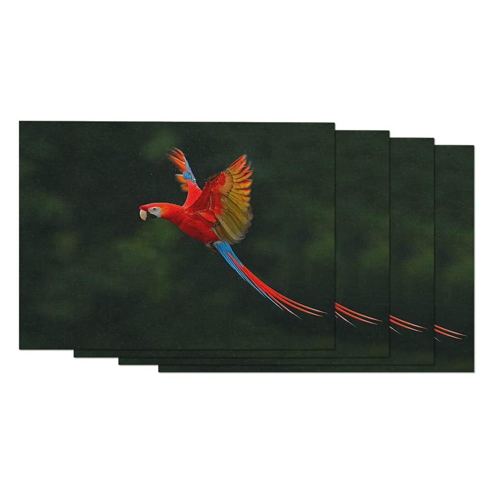 Scarlet Macaw Parrot Placemats Set of 4 - 12x18 Inch Tropical Rainforest Themed Cotton Linen Table Mats for Dining Room, Kitchen, and Home Decor | Waterproof & Heat Resistant for Daily Use, Parties, and Outdoor Dining