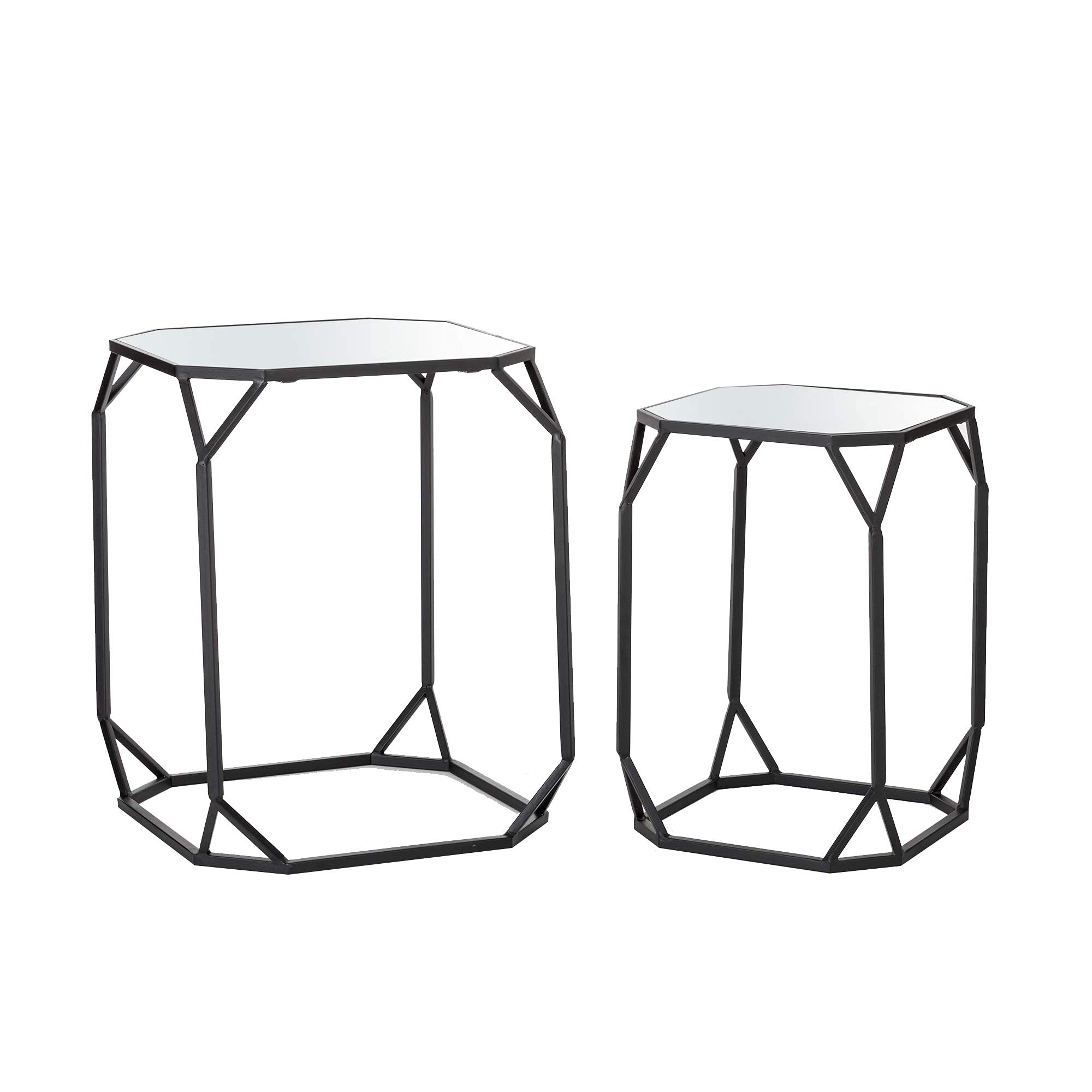 Glitzhome Set of 2 Modern Nesting Coffee Tables - Black Accent Side Tables for Living Room, Bedroom, Home Office & Patio - Perfect as Plant Stands or Chairside Tables