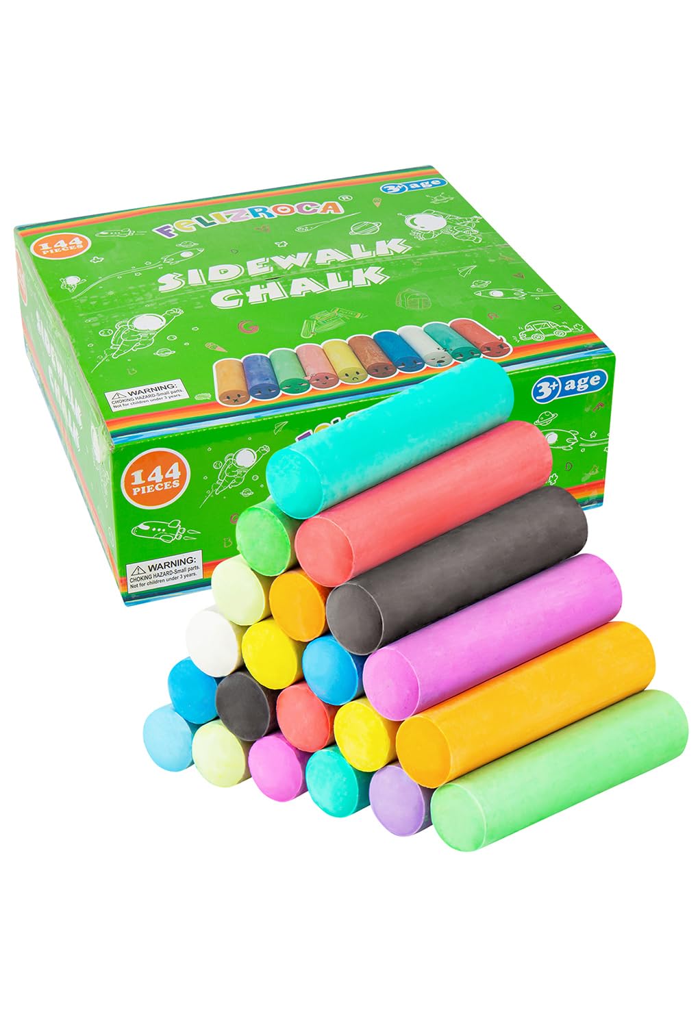 144PCS Washable Non-Toxic Jumbo Sidewalk Chalk Set - 12 Vibrant Colors for Kids & Toddlers - Perfect for Blackboard Drawing, Playground Fun, Birthday Parties & Outdoor Art Activities