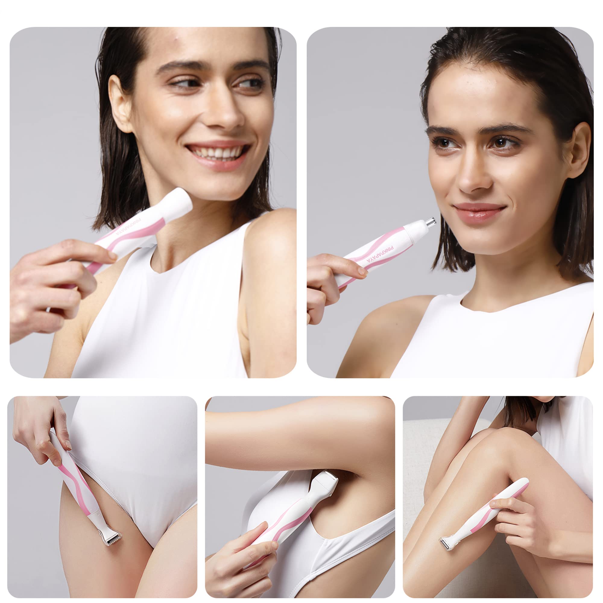 4-in-1 Electric Bikini Trimmer for Women - Pubic Hair Shaver, Facial Hair Remover, Face Razor & Nose Trimmer - Women's Grooming Kit for Smooth Skin at Home & Travel - Perfect for Bikini Line, Legs, Underarms & Facial Hair Removal
