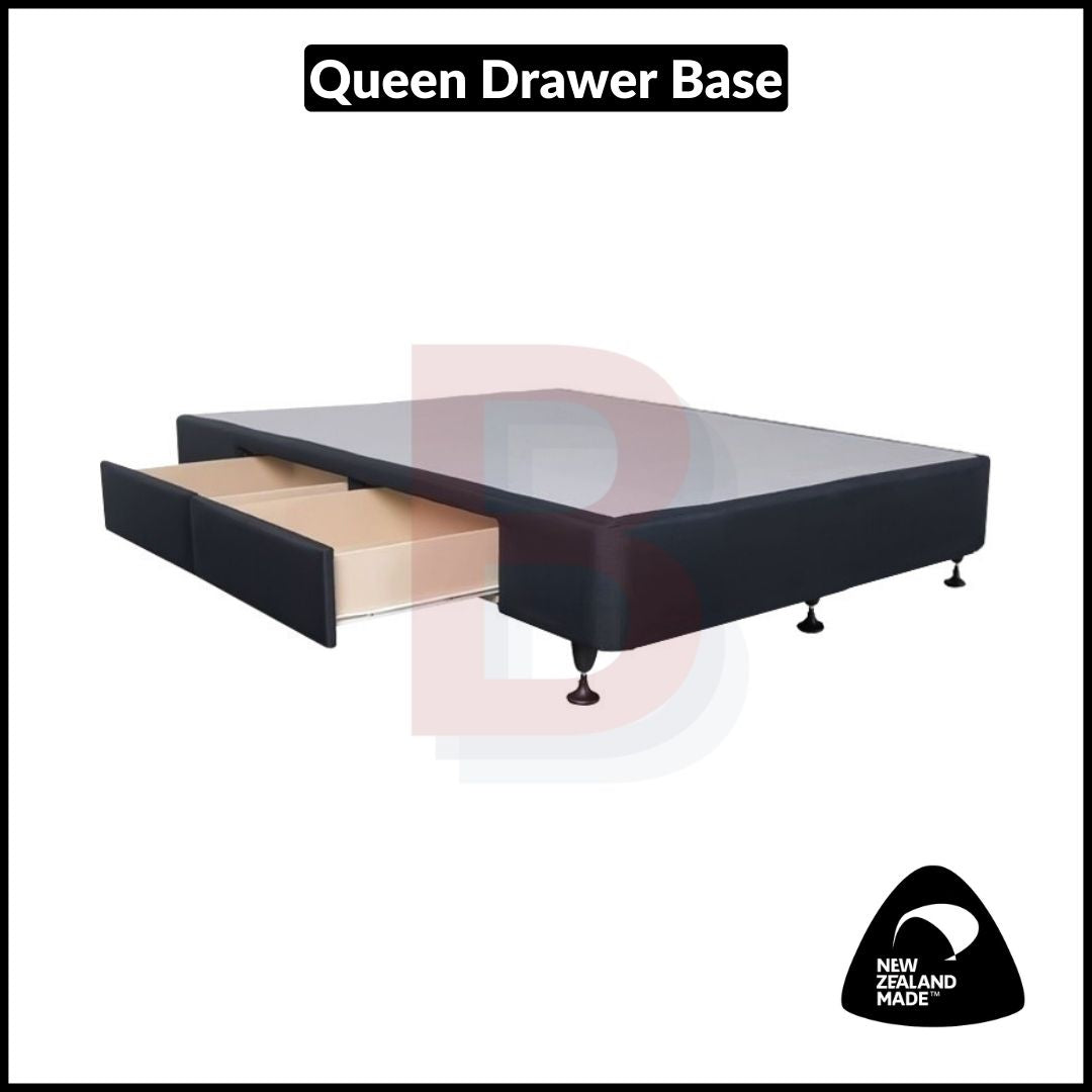 Queen Size Drawer Bed Base with Standard Drawers - NZ Made Sturdy Platform Bed Frame for Small Spaces & Guest Rooms