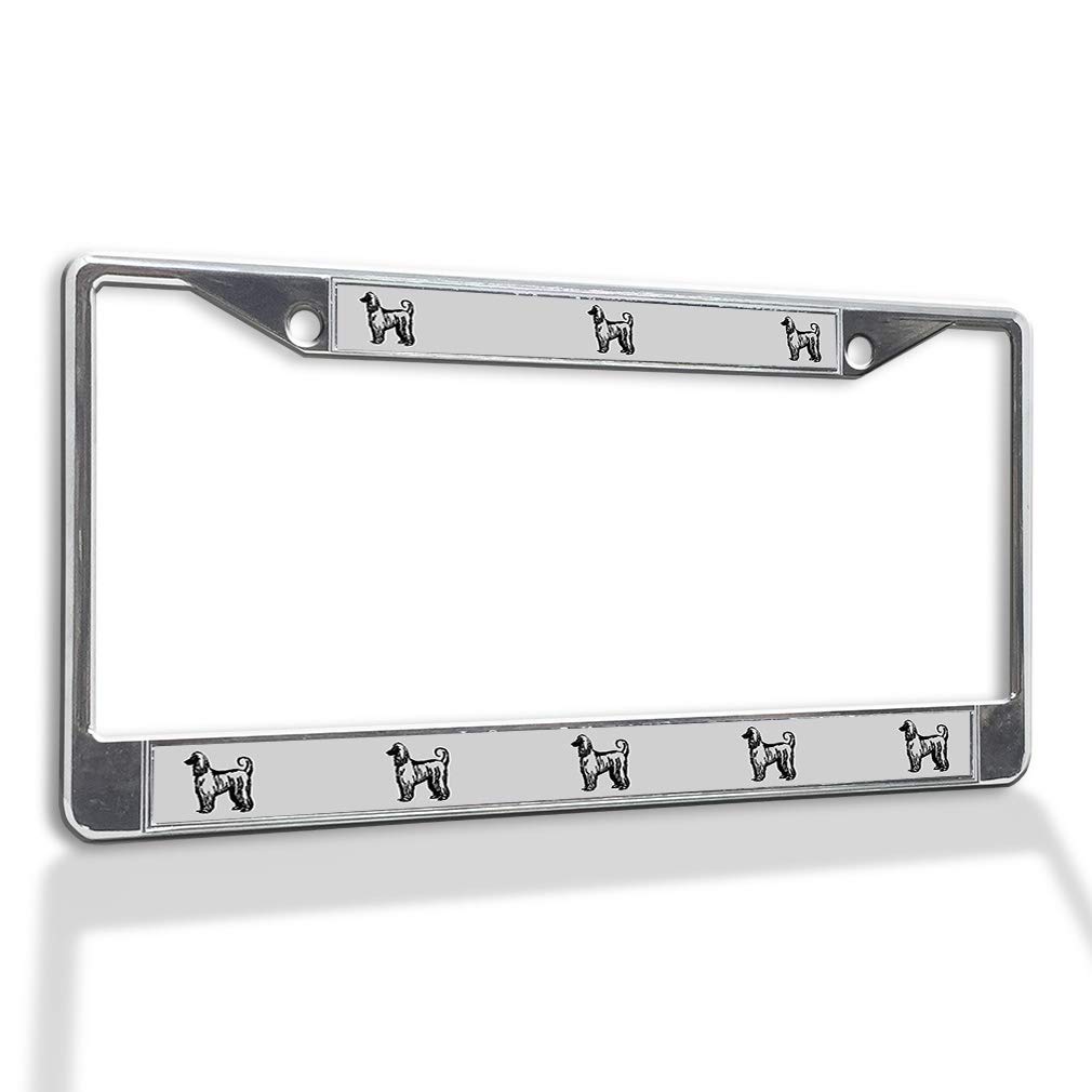 Afghan Hound Silhouette Metal License Plate Frame - Weatherproof Chrome Car Accessory with 2 Solid Holes | Perfect for Dog Lovers & Custom Car Decoration