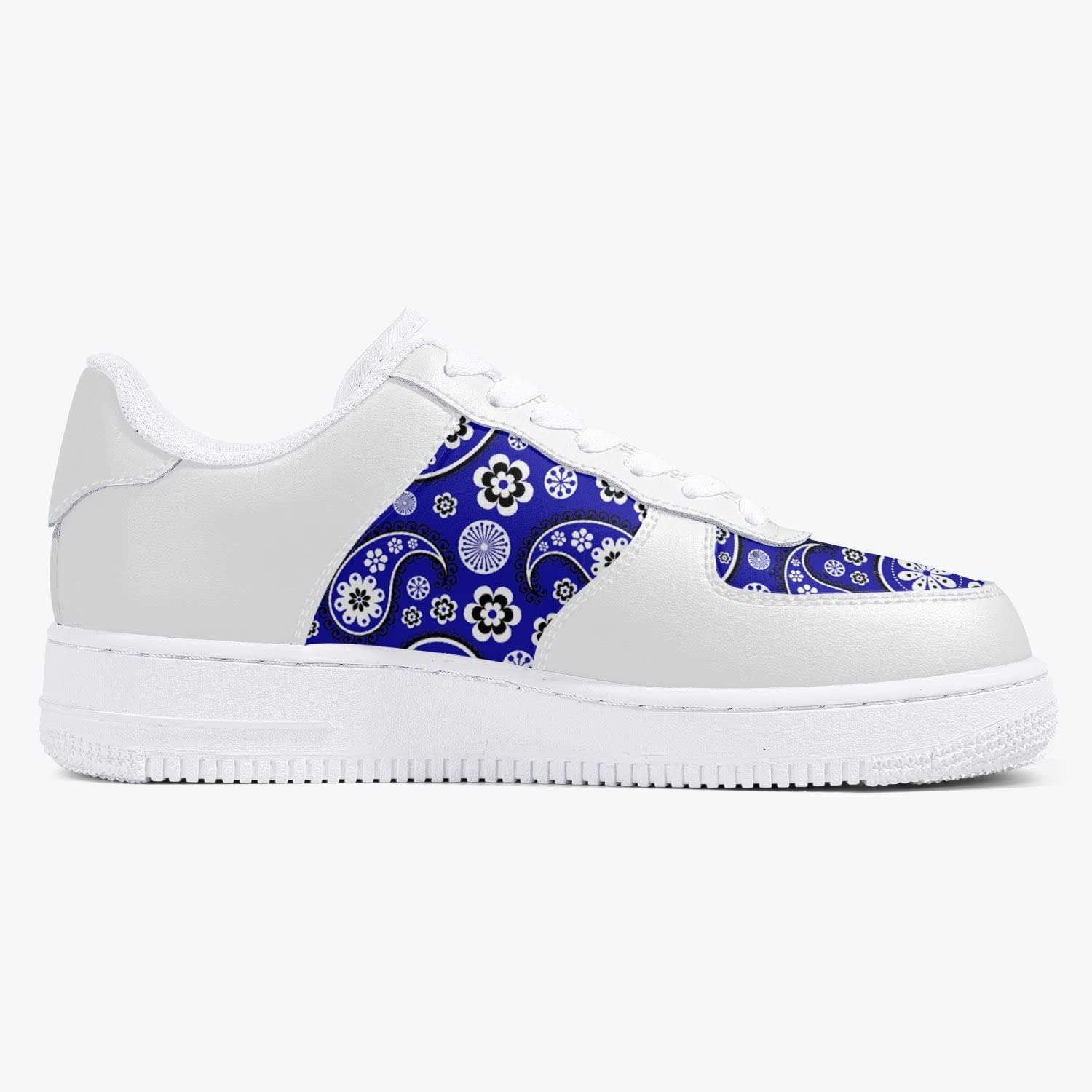 Blue Bandana Low-Top Leather Sneakers for Men - Comfortable Sports Shoes Size 7.5 | Perfect for Casual Wear, Gym & Street Style