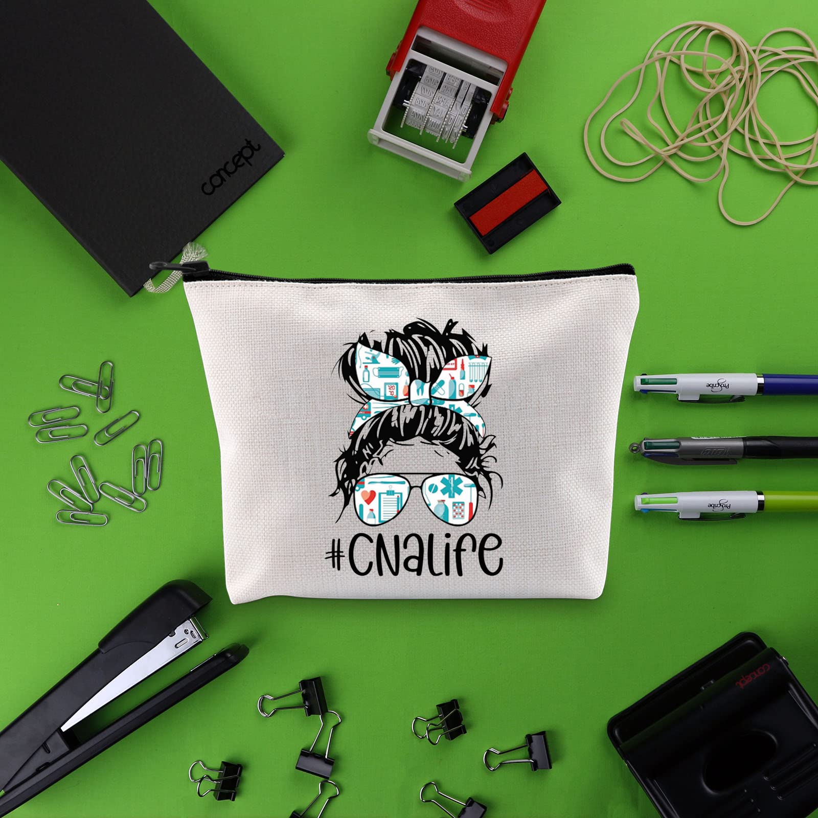 Certified Nursing Assistant Gift - CNA Graduation Zipper Makeup Bag for Nursing School - Off White Cosmetic Pouch - Perfect for CNA Life, Work & Travel Essentials