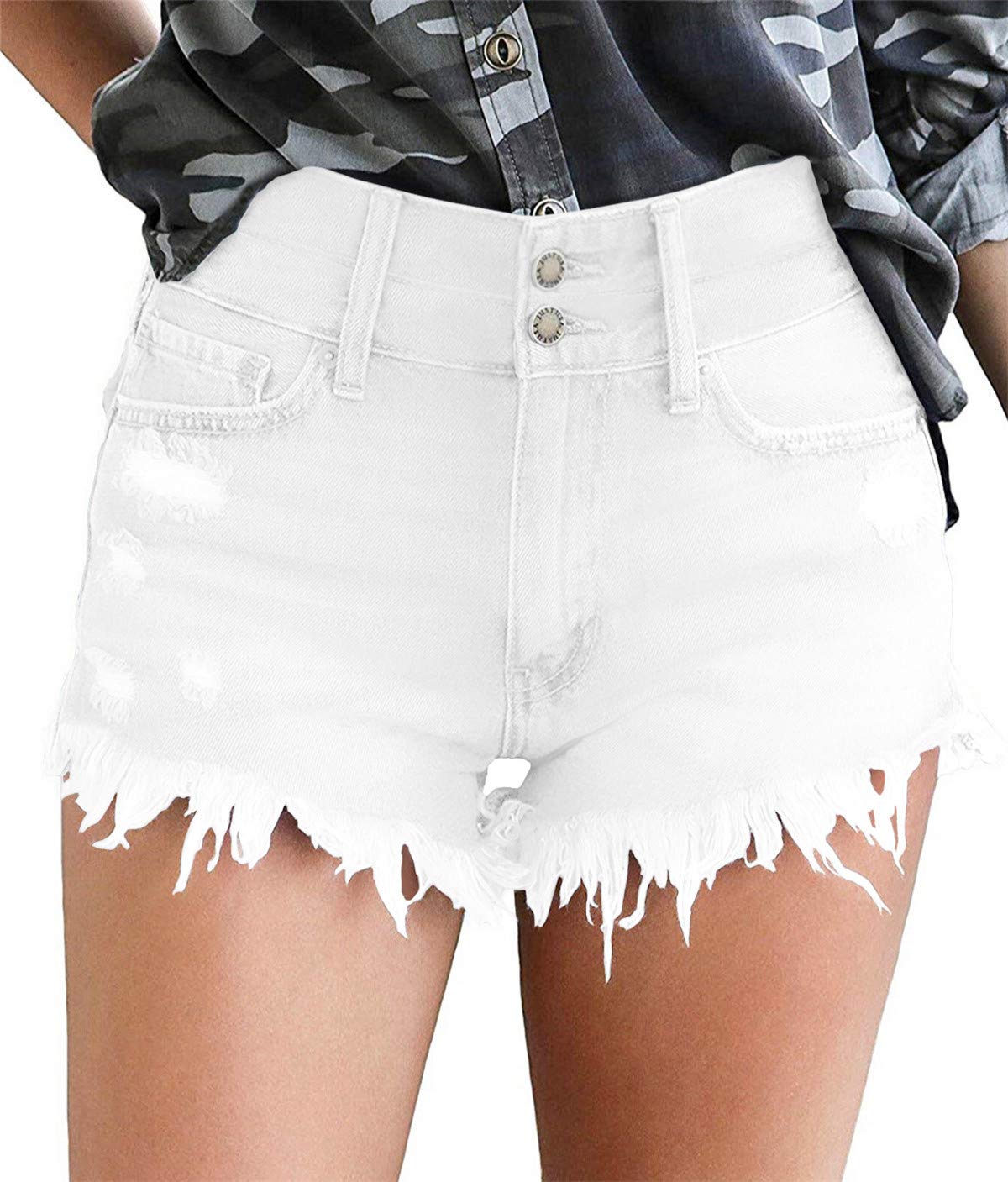 OnlyPuff Women's Casual Ripped Mid-Rise Denim Shorts with Pockets - Stylish & Comfortable Summer Outfit for Beach, Streetwear & Daily Wear