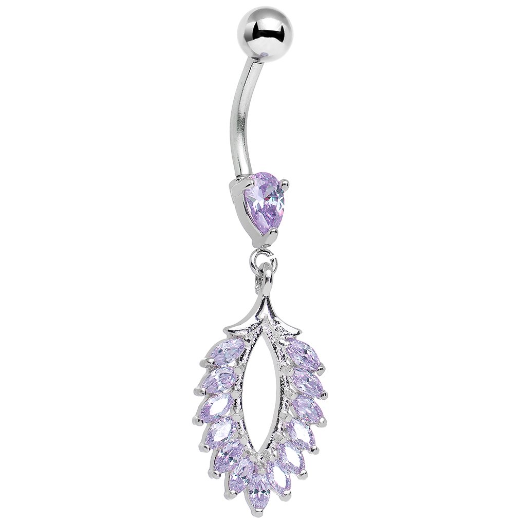 Stainless Steel Lilac Accent Lightweight Dangle Belly Ring - Hypoallergenic Navel Piercing Jewelry for Women | Perfect for Everyday Wear, Parties & Beach Outfits