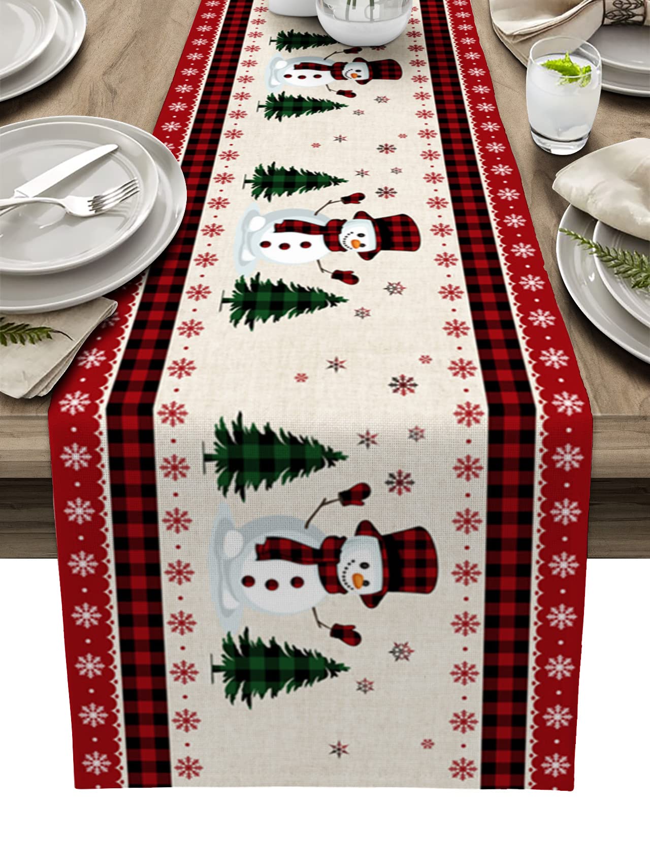 Houseown Christmas Table Runner - Elk & Snowflake Red Plaid Rustic Holiday Tablecloth for Dining Table Decor, 14x72 Inches - Perfect for Christmas Parties, Winter Weddings & Cozy Home Decor
