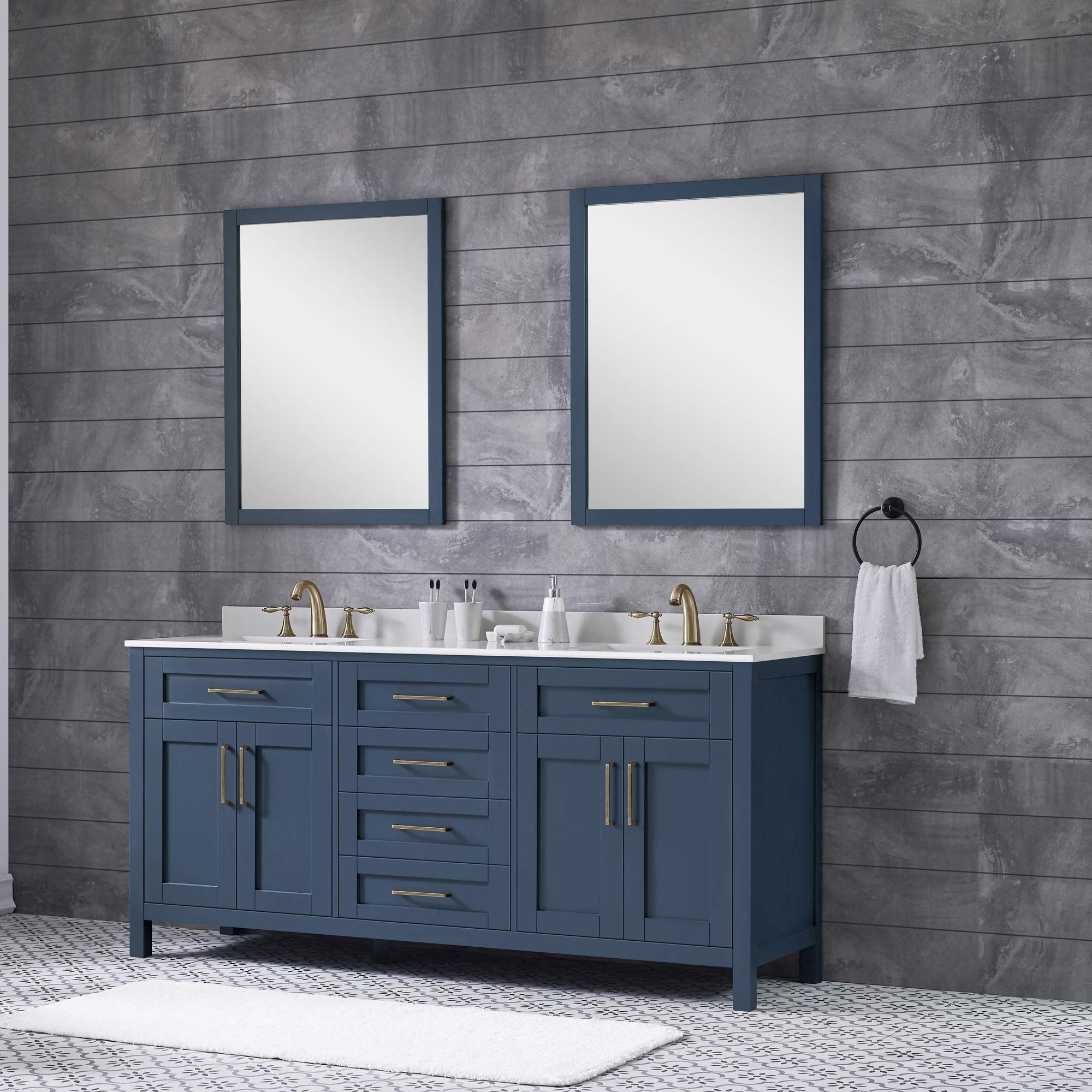 OVE Decors Maya 72-Inch Double Sink Bathroom Vanity in Midnight Blue - Modern Bathroom Storage Solution for Master Bath & Guest Powder Room