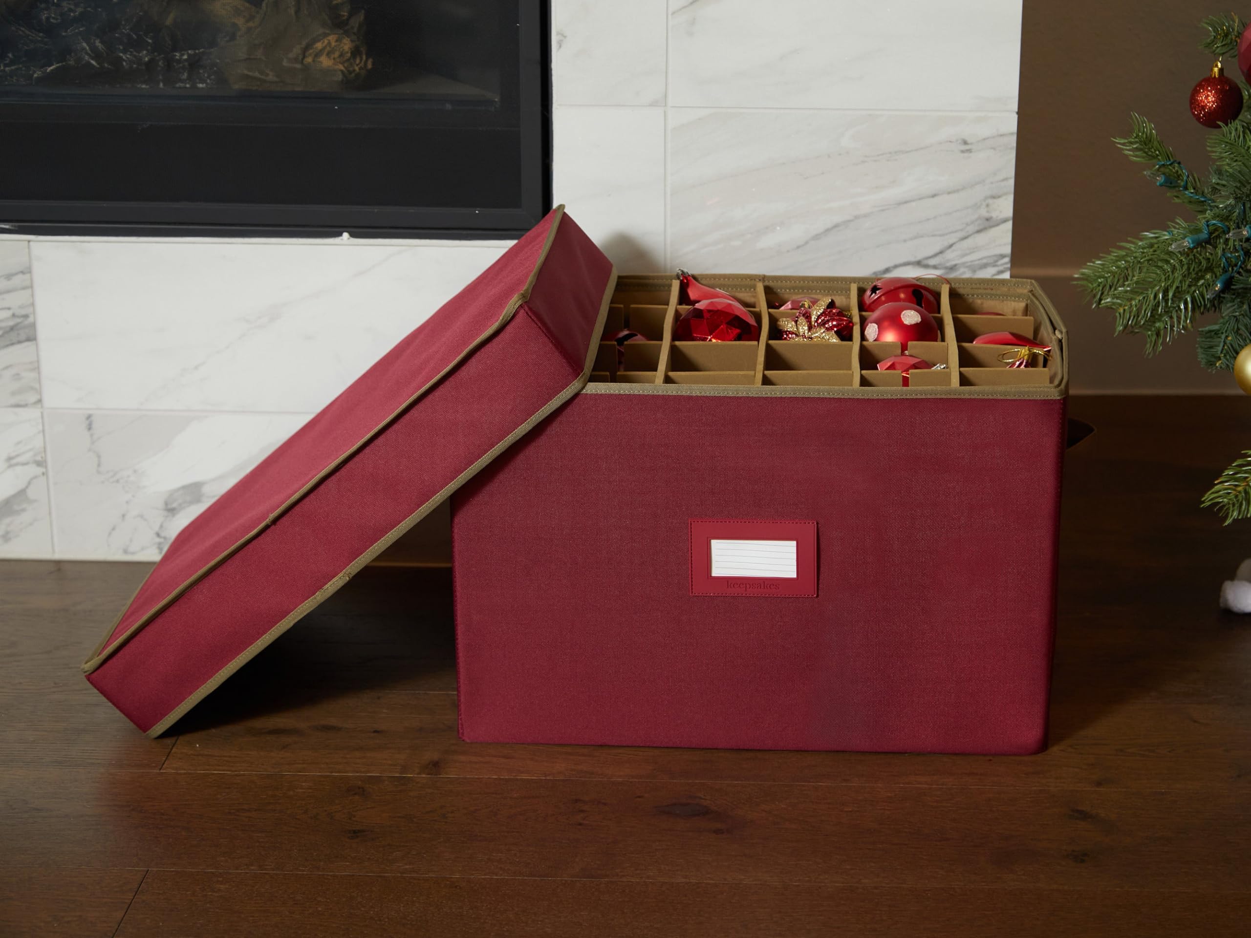 Covermates Keepsakes Adjustable Christmas Ornament Storage Box with Carrying Handles & Padded Protection - Holiday Decor Organizer for Xmas Tree Decorations (Red) - Perfect for Seasonal Storage & Home Organization