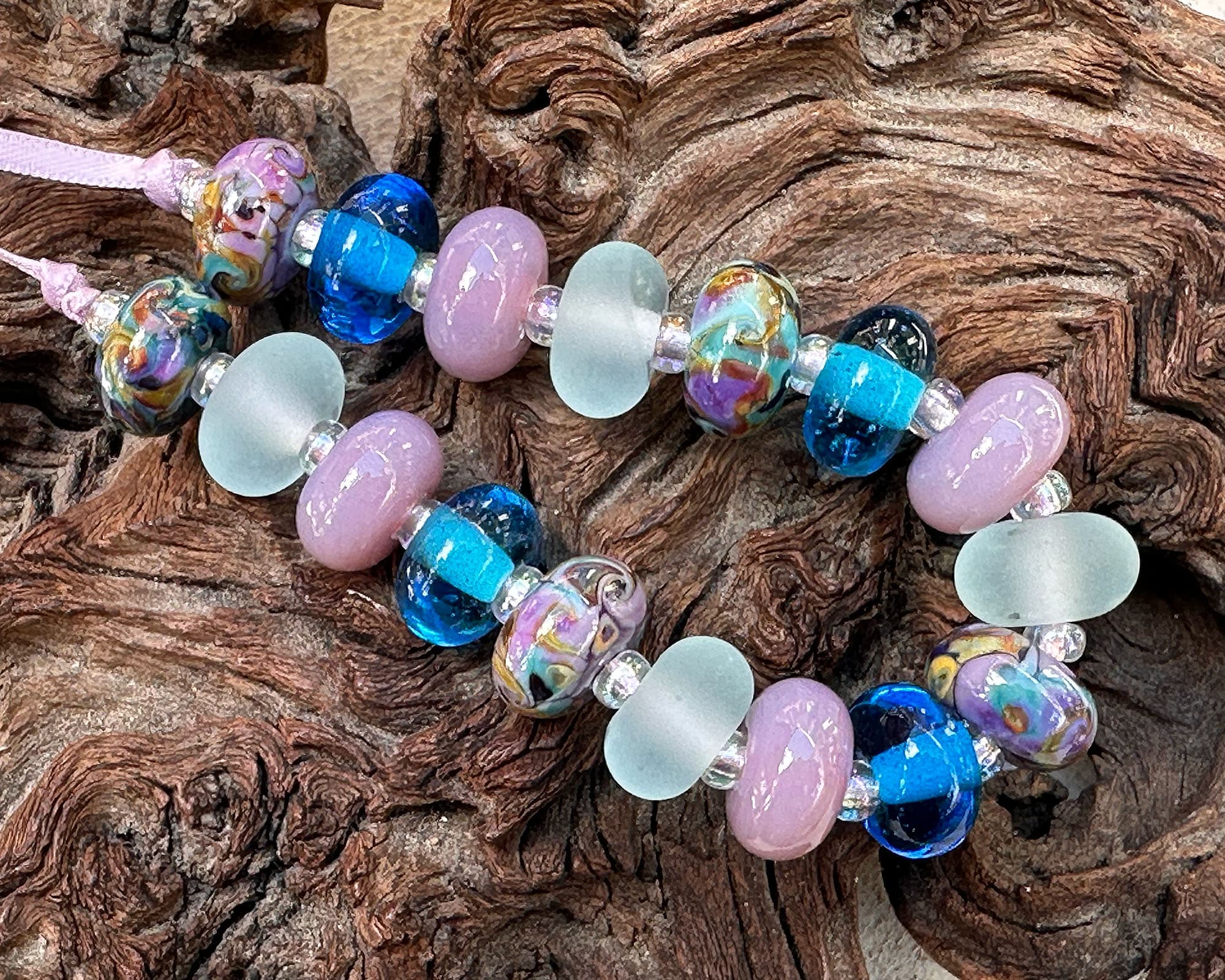 17 Aqua Purple Swirl Lampwork Glass Beads Set for Jewelry Making - DIY Bracelet, Necklace & Craft Projects (SRA)