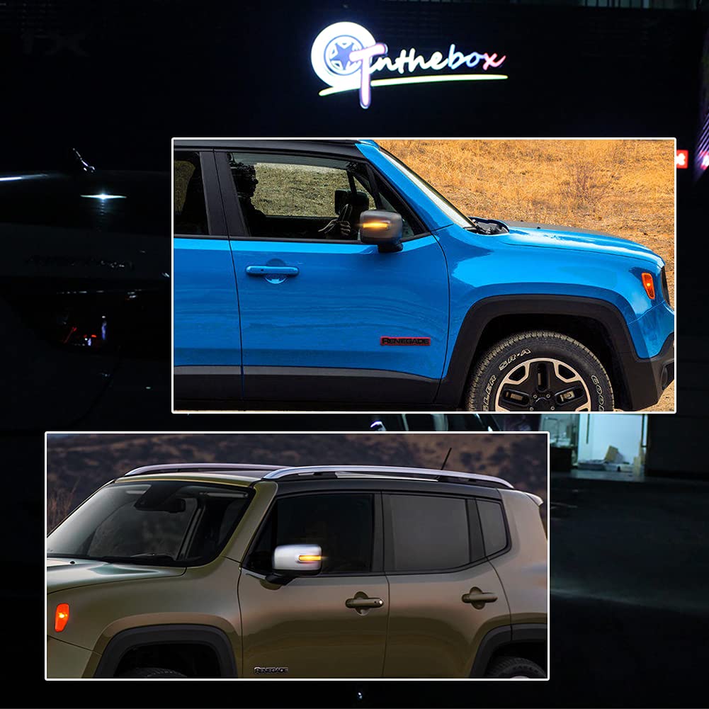Smoked Sequential Amber LED Side Mirror Turn Signal Lights for 2015-2022 Jeep Renegade - Side Marker Lamp Replacement with Enhanced Visibility for Night Driving & Off-Road Adventures