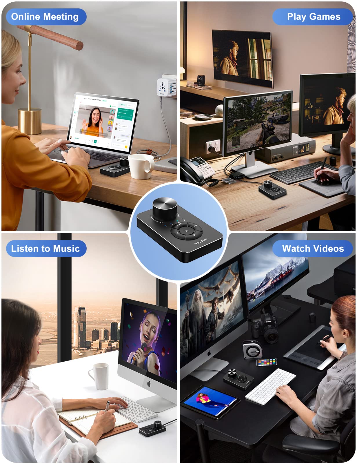 Vaydeer USB C Multimedia Controller Knob with Mic-Mute Function & Volume Limiter - Compatible with Windows 7/8/10/11 & Mac OS - Perfect for Podcasting, Streaming & Online Meetings