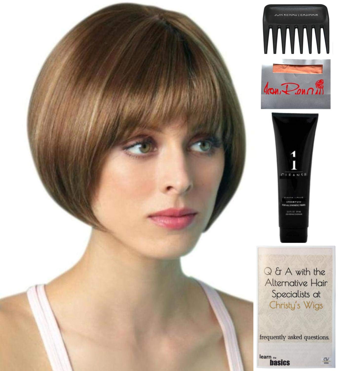 Erin Wig by Amore with Christy's Wigs Q&A Booklet, 2oz Travel Size Wig Shampoo, Wig Cap & Wide Tooth Comb - 5 Piece Bundle (Cappuccino) - Perfect for Travel, Cosplay & Everyday Styling