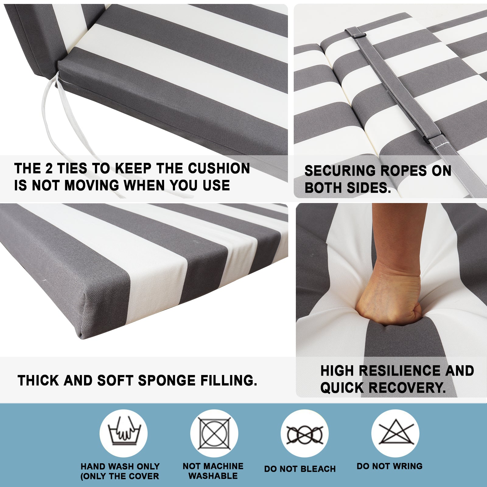 2-Piece Waterproof Outdoor Chaise Lounge Cushion Set with Ties - 75