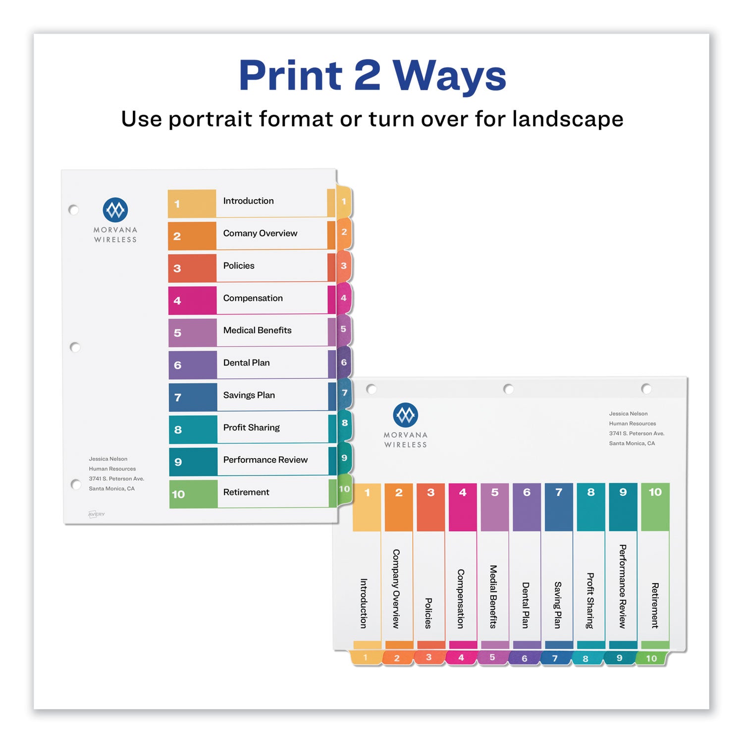 Avery Customizable TOC Ready Index Multicolor Tab Dividers - 10 Tabs (1-10), 11
