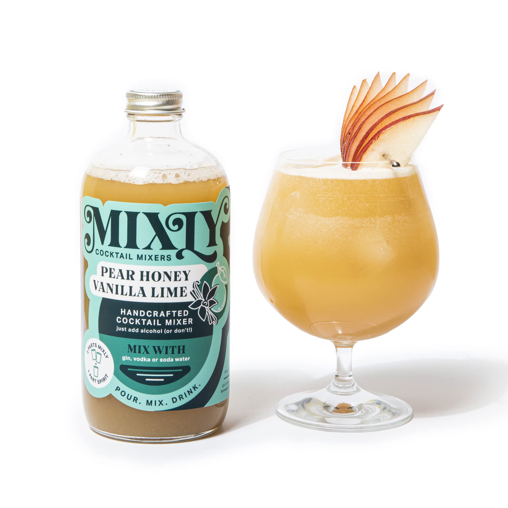 Mixly Pear Honey Vanilla Lime Cocktail Mixer - Fresh Squeezed Juice, Ready to Drink (16 oz) - Perfect for Vodka, Gin & Soda Water - Great for Parties, Bars & Home Mixology