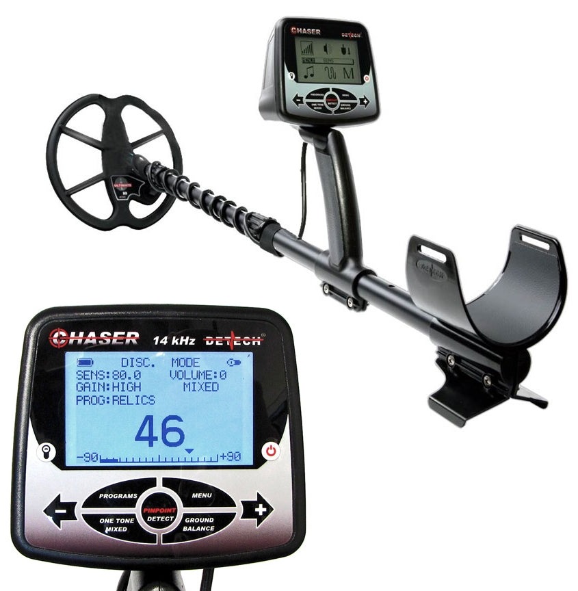 Detech Chaser Metal Detector with 12 x 10 SEF Butterfly Coil & 9 Ultimate Coil + 7 Ultimate Search Coils - Professional Gold & Treasure Hunting Kit for Beach, Field & Relic Hunting (Bonus Pack Included)