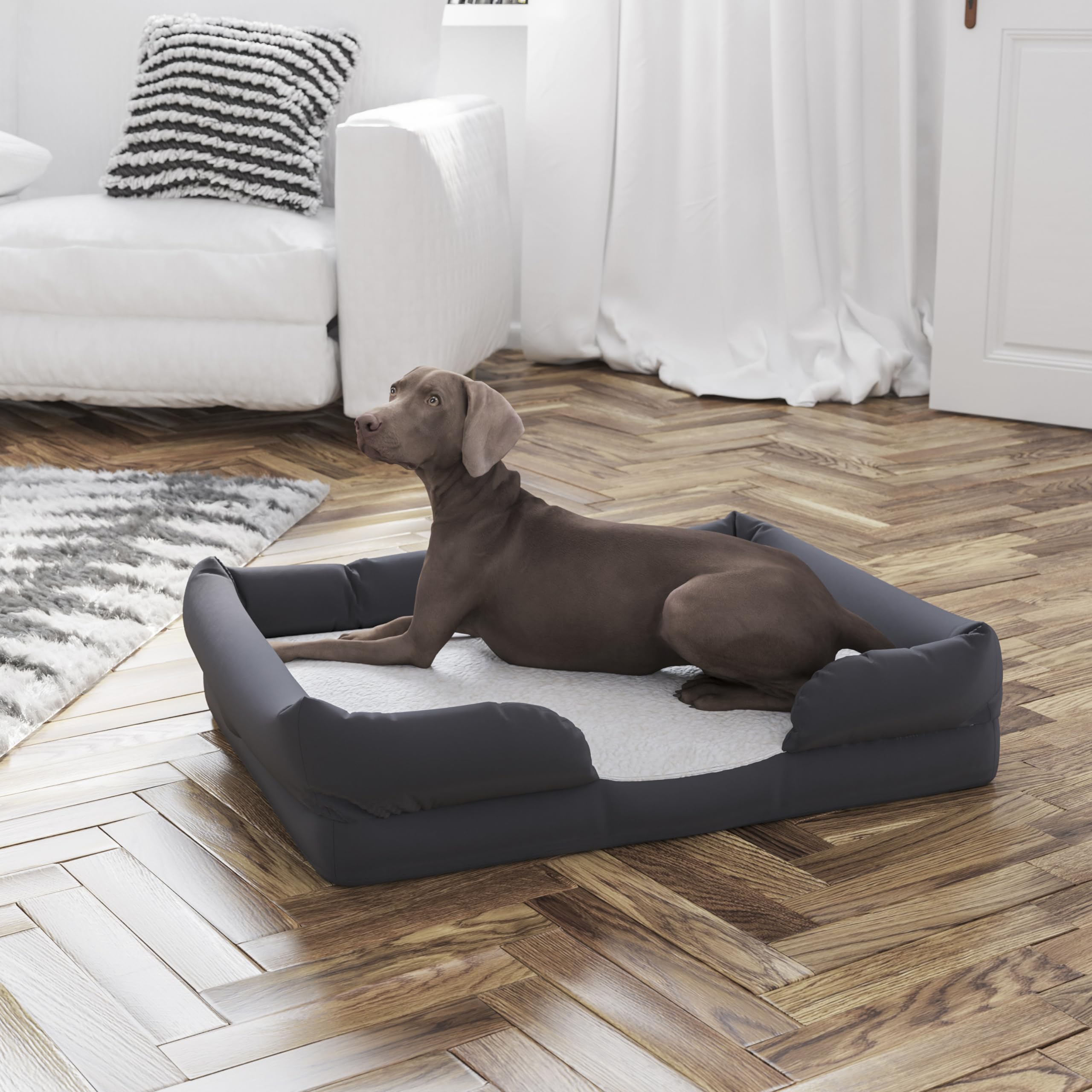 Orthopedic Memory Foam Dog Bed for Medium Breeds - Washable Gray Polyester Cover, Non-Slip Bottom - 36