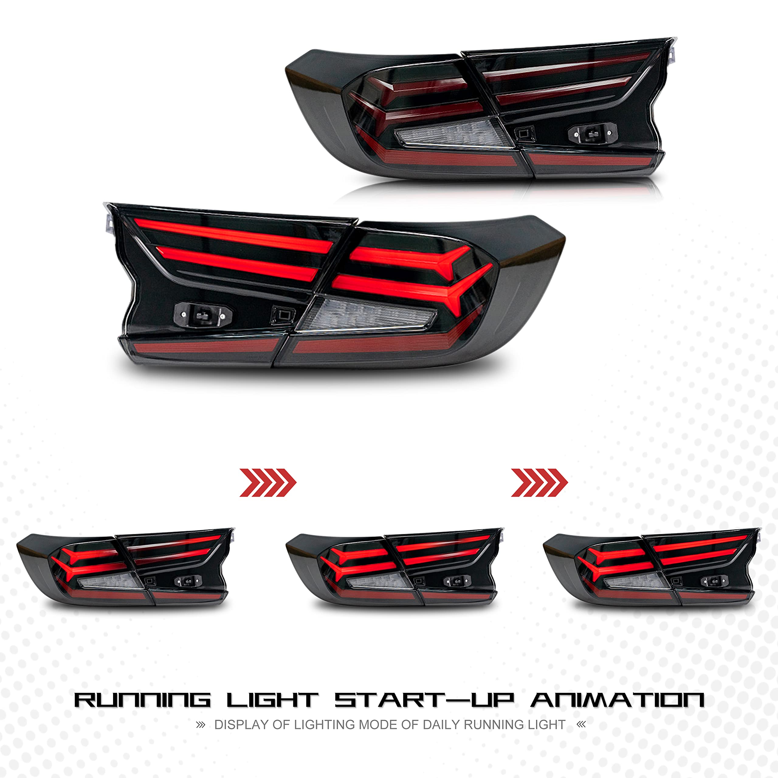 INGINUITY TIME LED Tail Lights for Honda Accord 10th Gen (2018-2022) - Black Sequential Turn Signal DRL Rear Lamp Assembly - Upgrade Your Car's Style & Safety for Night Driving & Custom Look