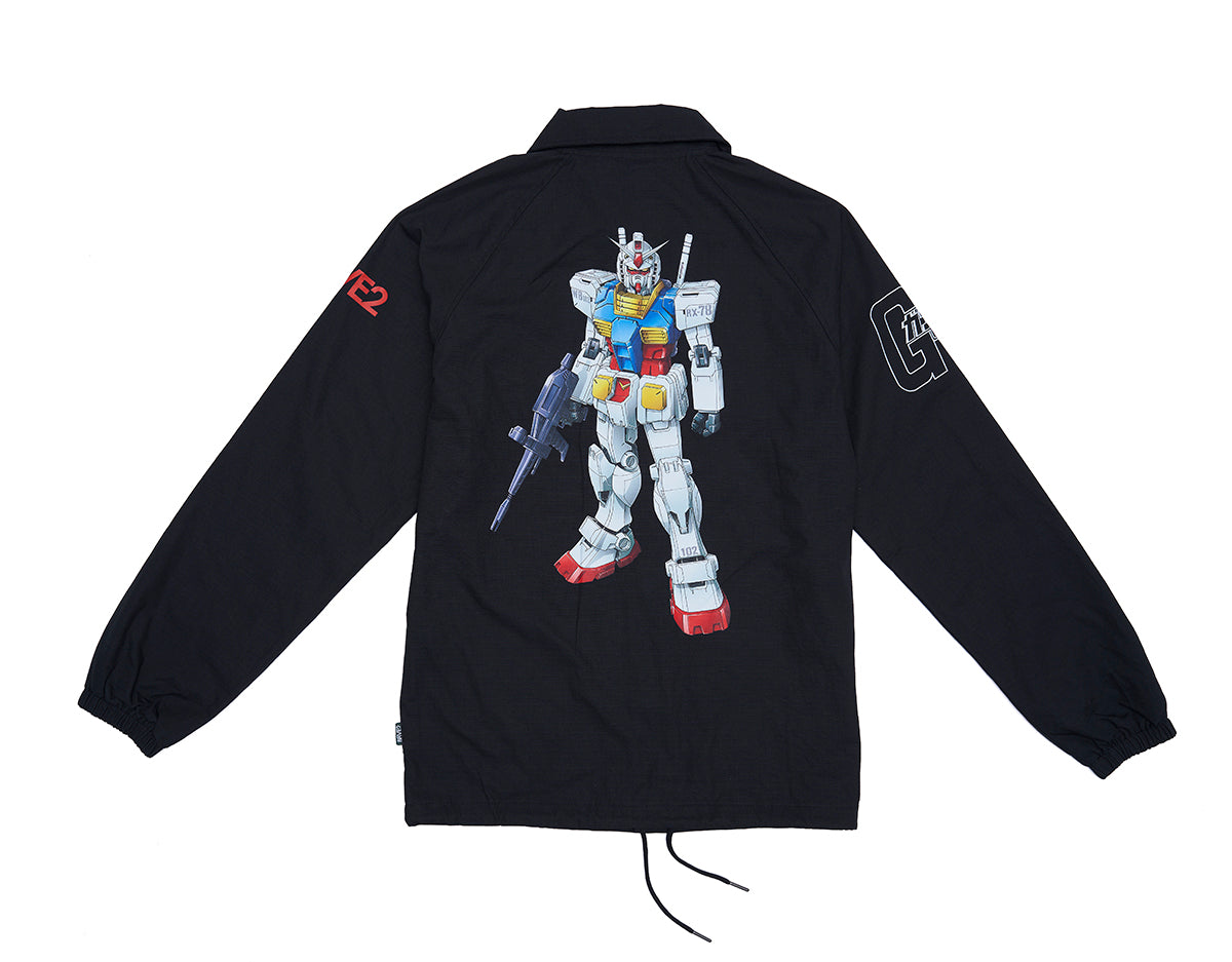 8FIVE2 x Gundam Coach Jacket - Black Ripstop Windbreaker for Men | Anime Streetwear Fashion | Perfect for Cosplay, Conventions & Casual Wear