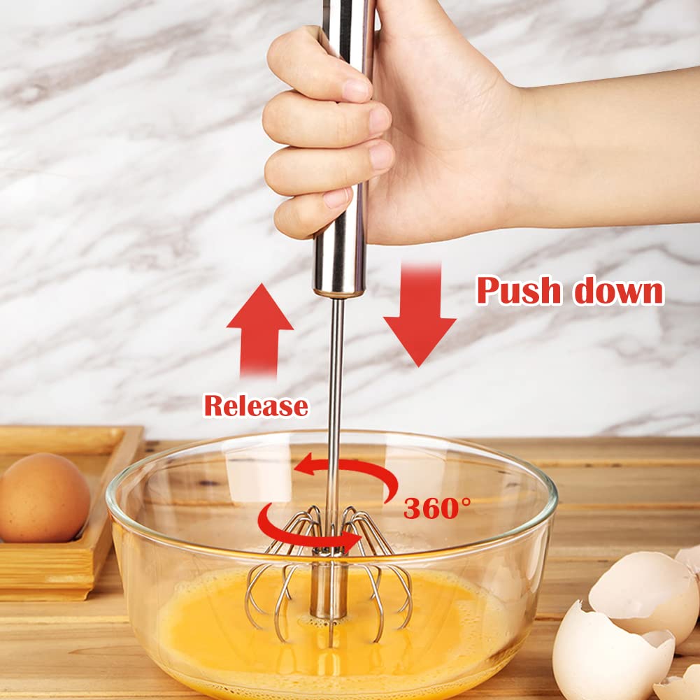 10 Inch Hand Push Whisk - Semi-Automatic Egg Beater with Rotating Mixer & Egg White Separator | Perfect for Baking, Cooking, Milk Frothing & Whisking Eggs | Ideal for Home Kitchen & Professional Use