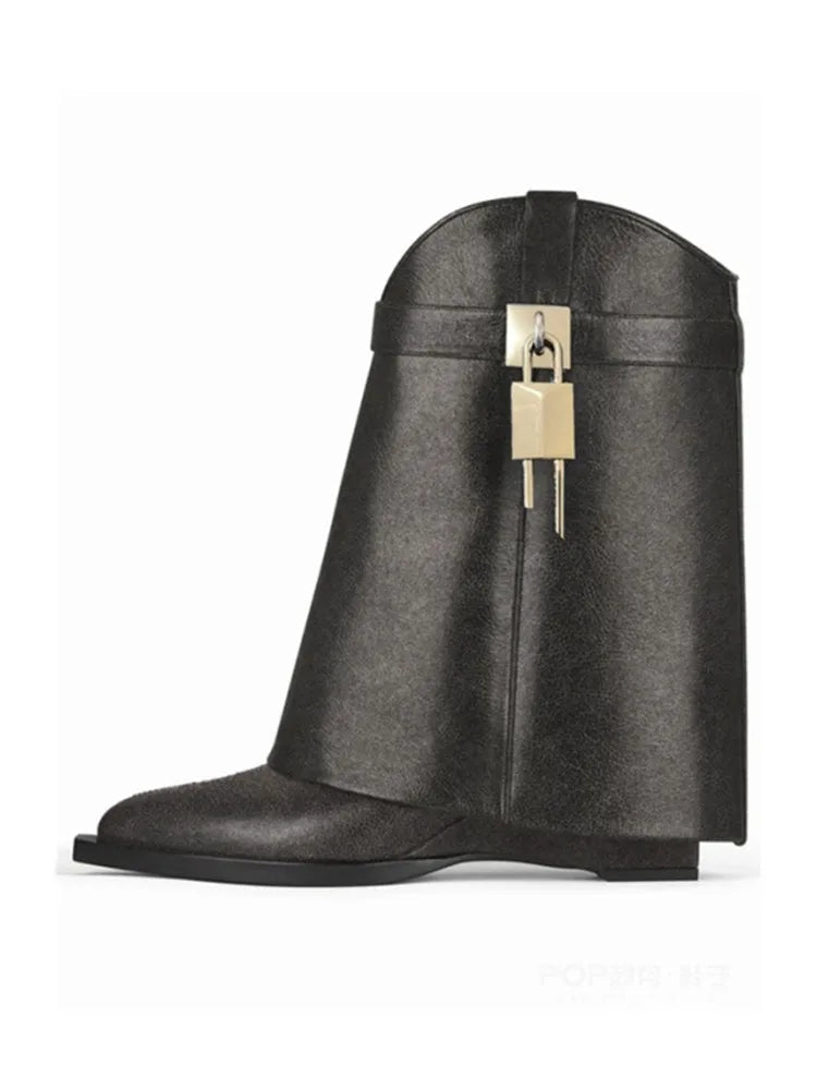 2024 Women's Designer Over-the-Knee Leather Boots - Shark Lock Retro Pattern, Thick Sole & High Heel, Fashion Long Boots for Party, Night Out & Winter Style