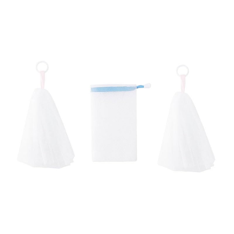 3 Pack Bubble Net Mesh Bags - Drawstring Nylon Wash Bags for Bathing, Face Cleansing & Travel Toiletries | Gentle Exfoliation & Makeup Removal Accessories