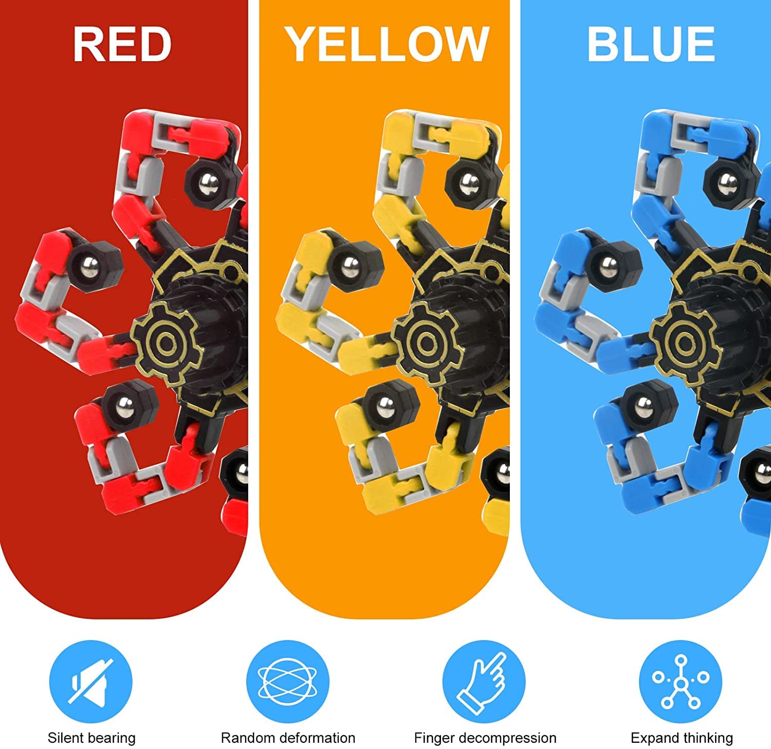 3Pcs Fidget Spinners - DIY Robot Fingertip Toys, Stress Relief Decompression Toys for Kids & Adults, Creative Deformable Mechanical Gyro & Chain Spinner - Perfect for Office, Classroom and Anxiety Relief