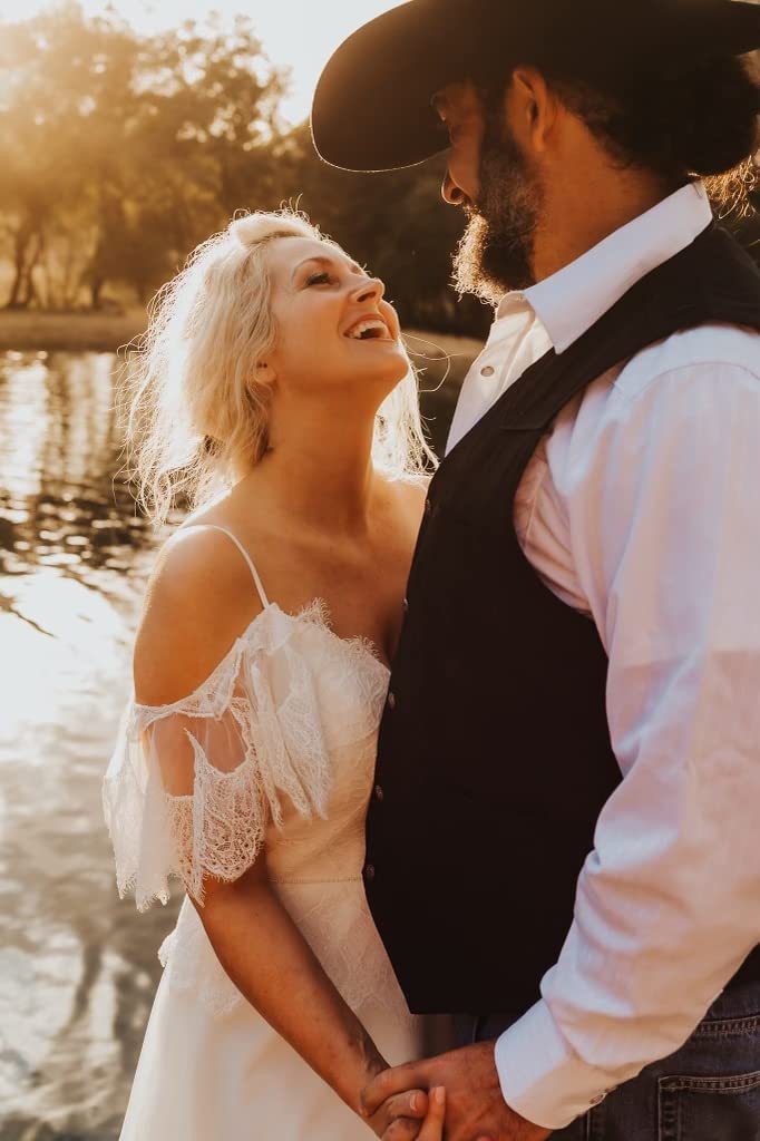 Elegant V-Neck Lace Wedding Dress with Ruffle Sleeves - Boho Chic Beach Wedding Gown for Outdoor Ceremonies | Perfect for Beach, Garden & Destination Weddings