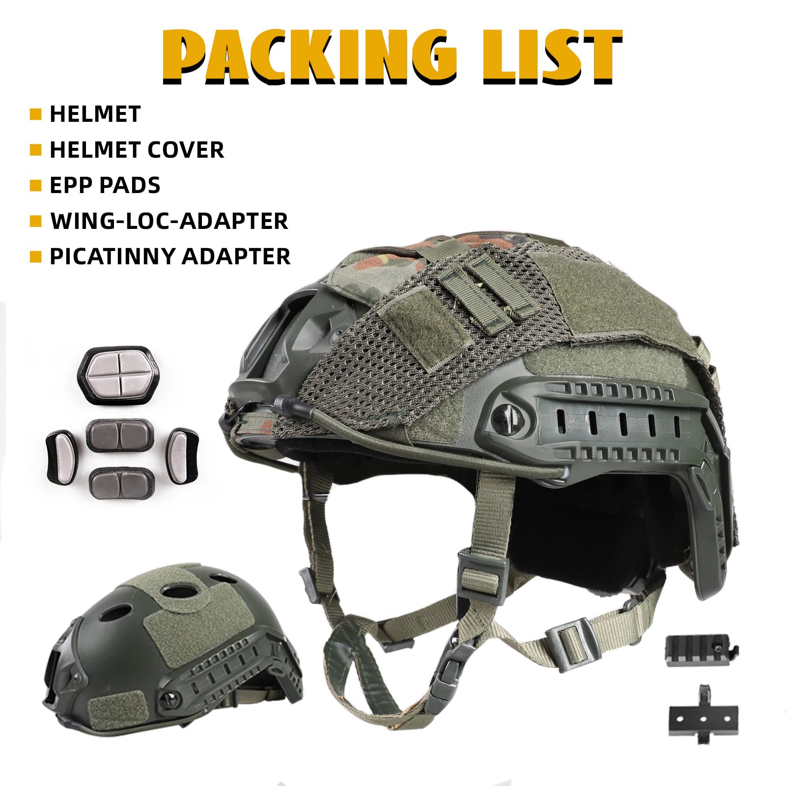 Adjustable Tactical Helmet with Helmet Cover - PJ Style Military Helmet for Airsoft, Hunting & Shooting | Lightweight Protective Gear with NVG Mount for Outdoor Activities & Cosplay