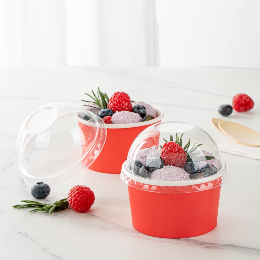 50 Pack Clear Plastic Dome Lids for 5oz Coppetta To-Go Cups - Disposable Dessert Cup Lids - Perfect for Ice Cream, Parfaits & Takeaway Desserts in Restaurants, Cafes & Bakeries