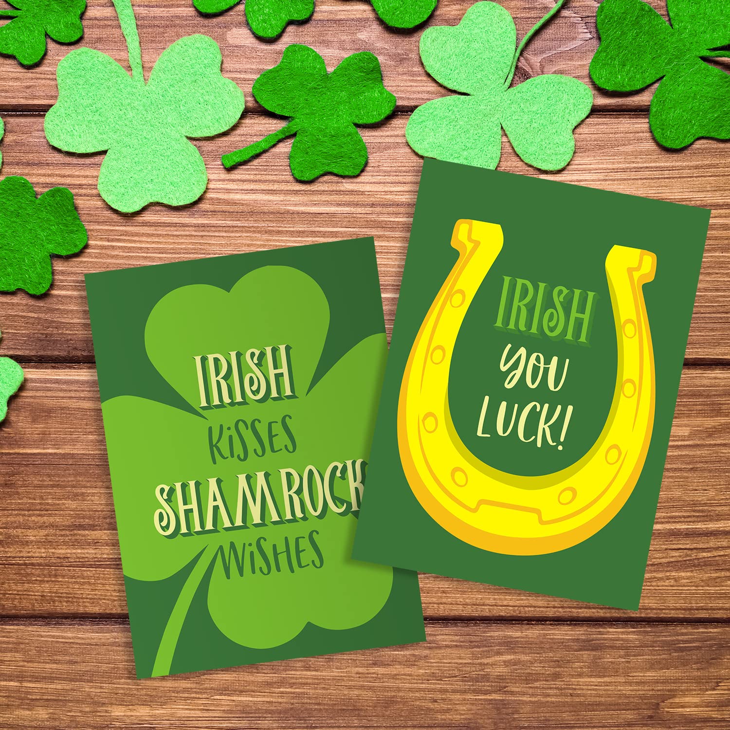 12 Pack St. Patrick's Day Greeting Cards - 5x7 Inch Illustrated Shamrock & Leprechaun Designs with White Envelopes - USA Made for St. Patty's Celebrations, Irish Themed Parties & Lucky Wishes