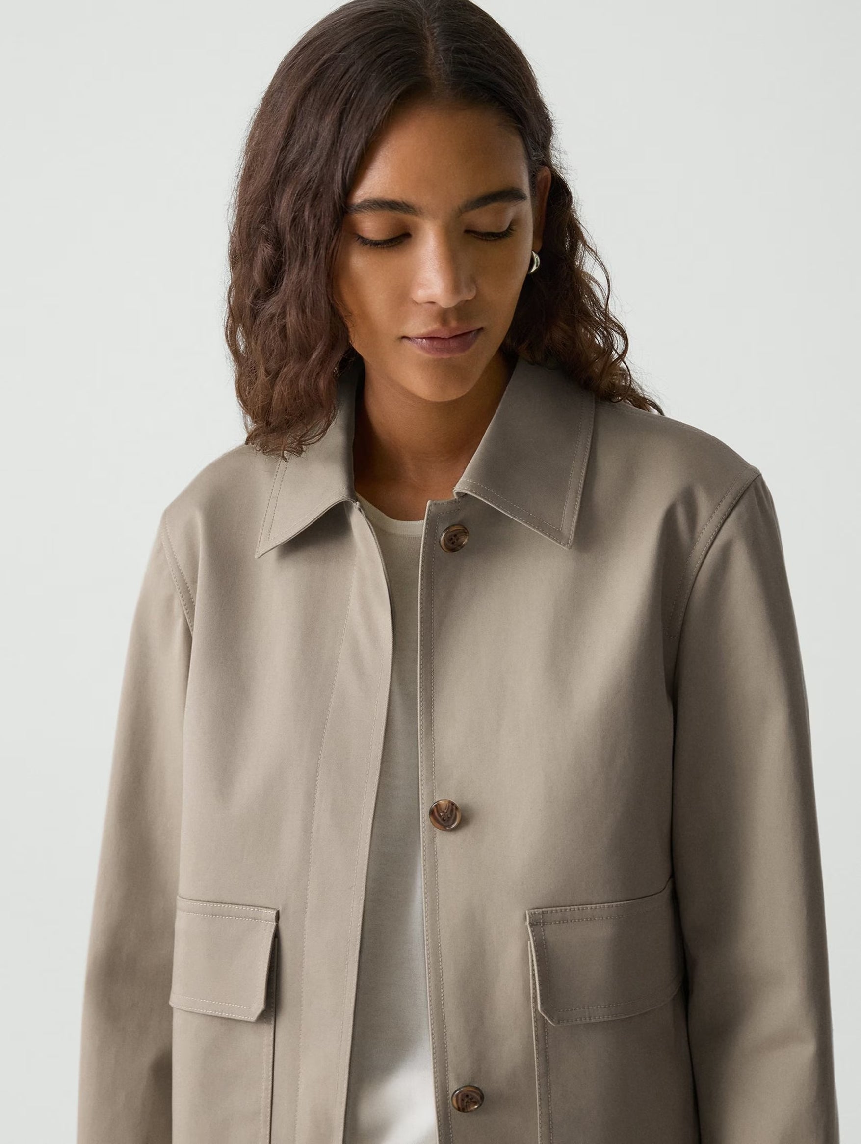 Soft Taupe Patch Boxy Jacket - Women's Stylish Outerwear for Casual Wear & Fall Fashion