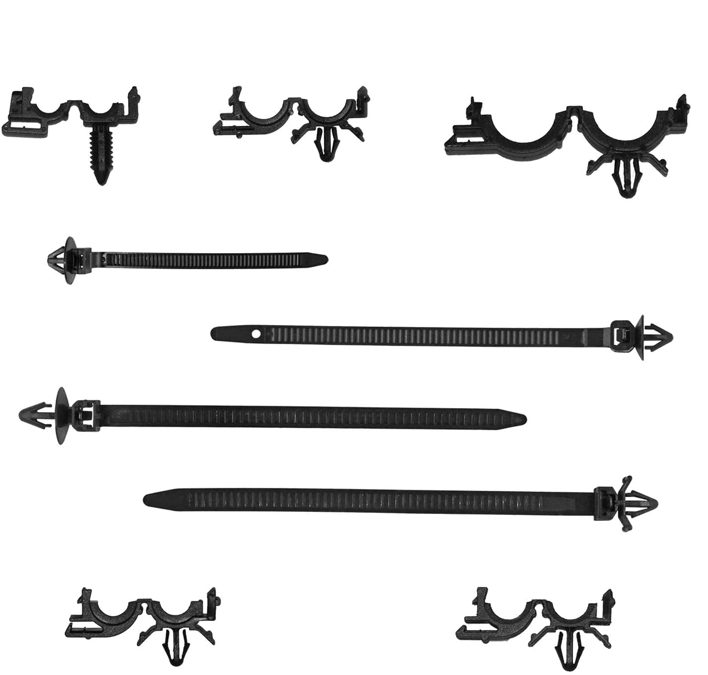 130PCS Car Wire Loom Clips Assortment Kit - 9 Sizes Automotive Harness Routing Clips with 40PCS Releasable Nylon Push Mounts & Tie Wraps - Compatible with Honda, GM, Mazda, Jeep Wrangler, Ford - Perfect for Wiring Organization & Cable Management in Vehicles