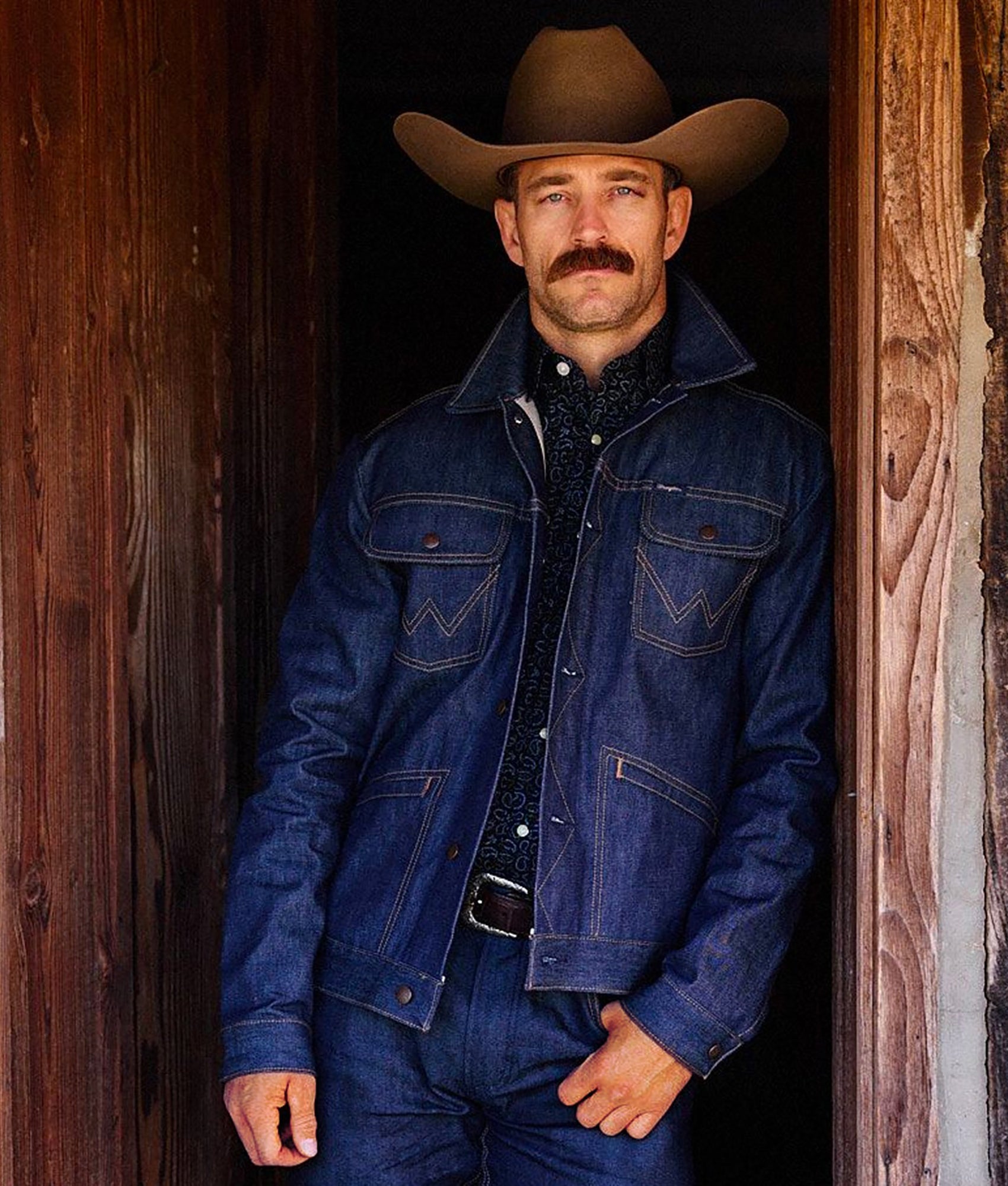 Wrangler x Lucchese Men's Dark Wash Denim Jacket - Classic Western Style for Casual Wear & Outdoor Adventures