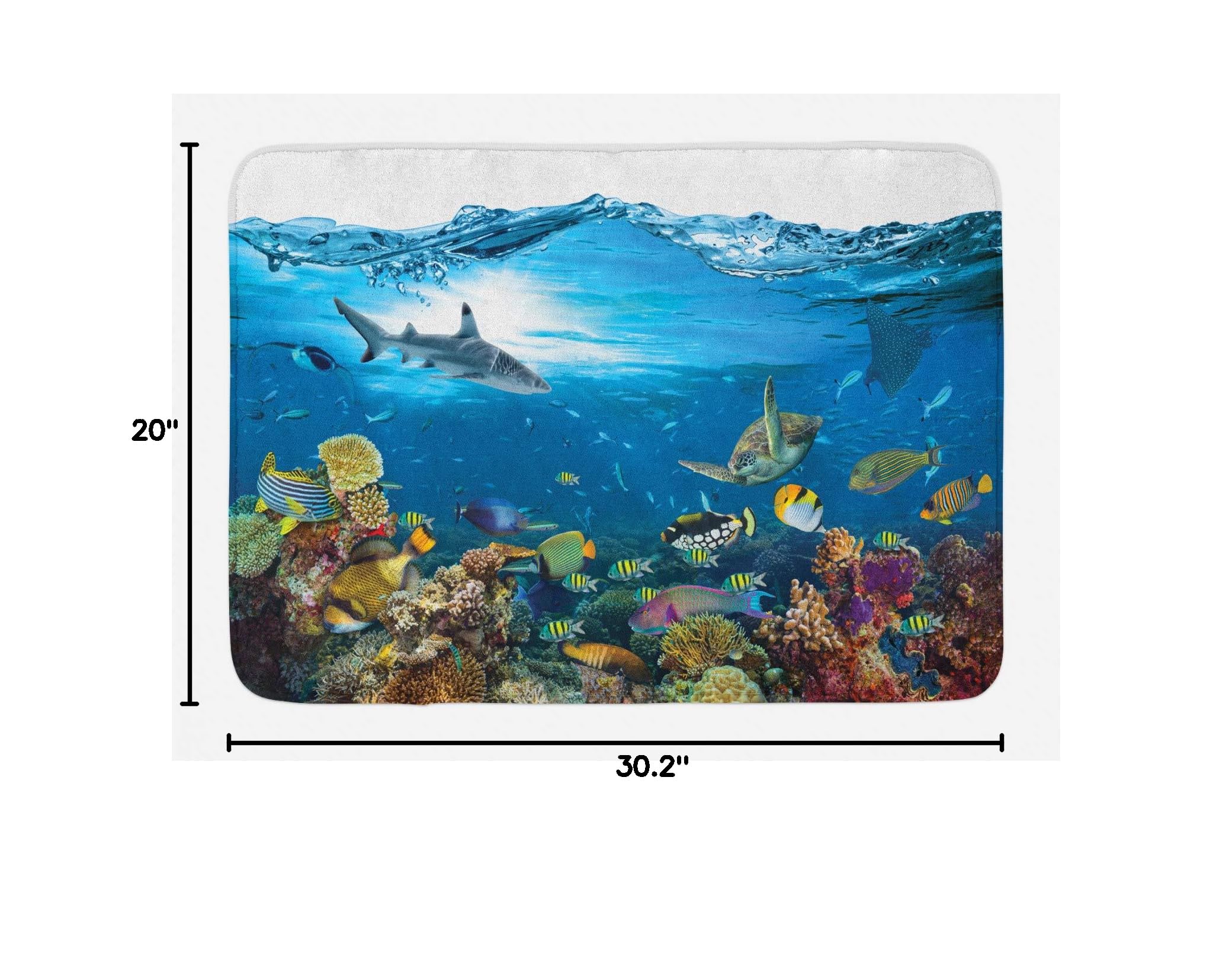 Lunarable Sea Turtle Bath Mat - Non-Slip Plush Bathroom Rug with Exotic Underwater Design, Vibrant Tropical Corals, Fish & Shark Ocean Print - 30.2 x 20 Inches, Sea Blue - Perfect for Beach Themed Bathrooms, Coastal Home Decor & Kids' Bathroom Safety