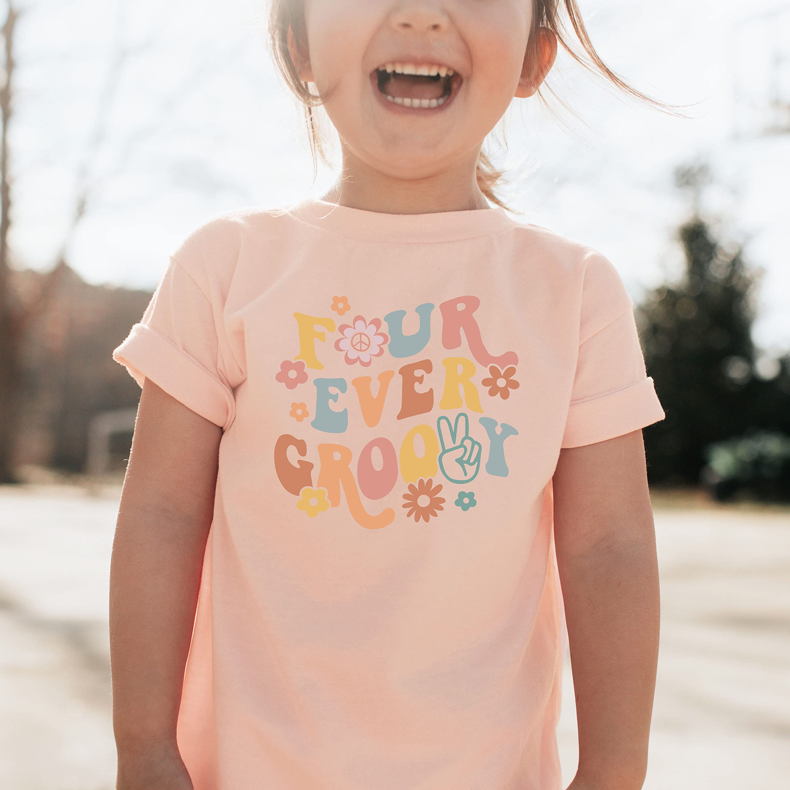 Adorable 4th Birthday Outfit for Girls - Four Ever Groovy Daisy Toddler Shirt in Military Green (4T) | Perfect for Birthday Parties, Photo Shoots & Special Celebrations