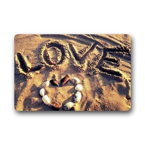 ZMvise Non-Slip Bath Mat & Door Mat - Love Beach Sand Seashells Decor - 15.7x23.6 Inch Indoor/Outdoor Floor Mat for Bathroom, Entryway, Patio - Water Absorbent & Durable