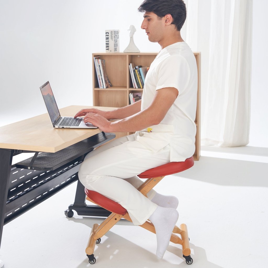 Ergonomic Wooden Foldable Kneeling Chair for Office & Home - Posture Correction Stool with Adjustable Height for Back Pain Relief - Perfect for Meditation, Yoga, and Desk Work