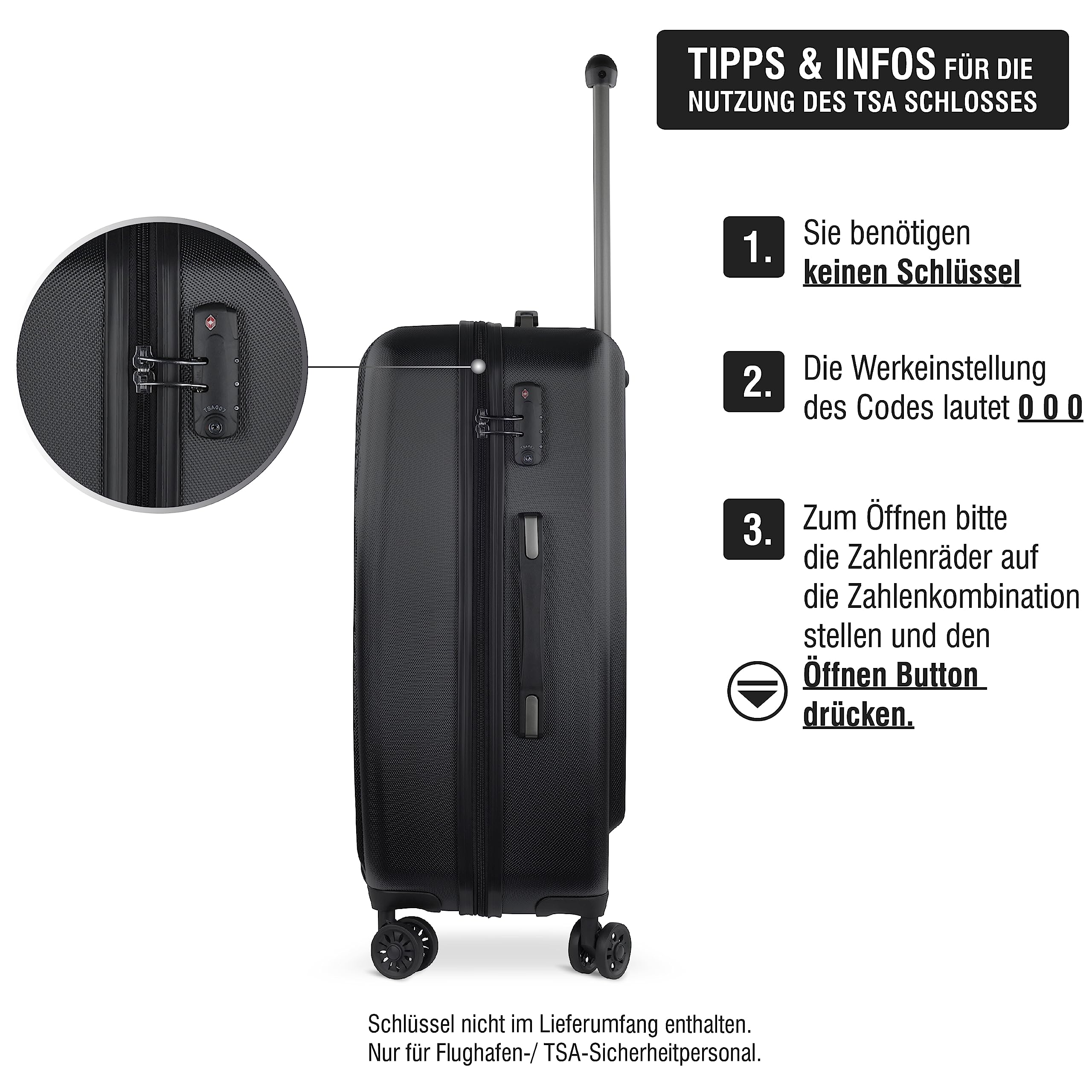Bugatti Lima 4-Wheel Hard Shell Luggage Set with TSA Lock - Black Medium Suitcase & Carry-On for Travel, Business Trips & Vacations