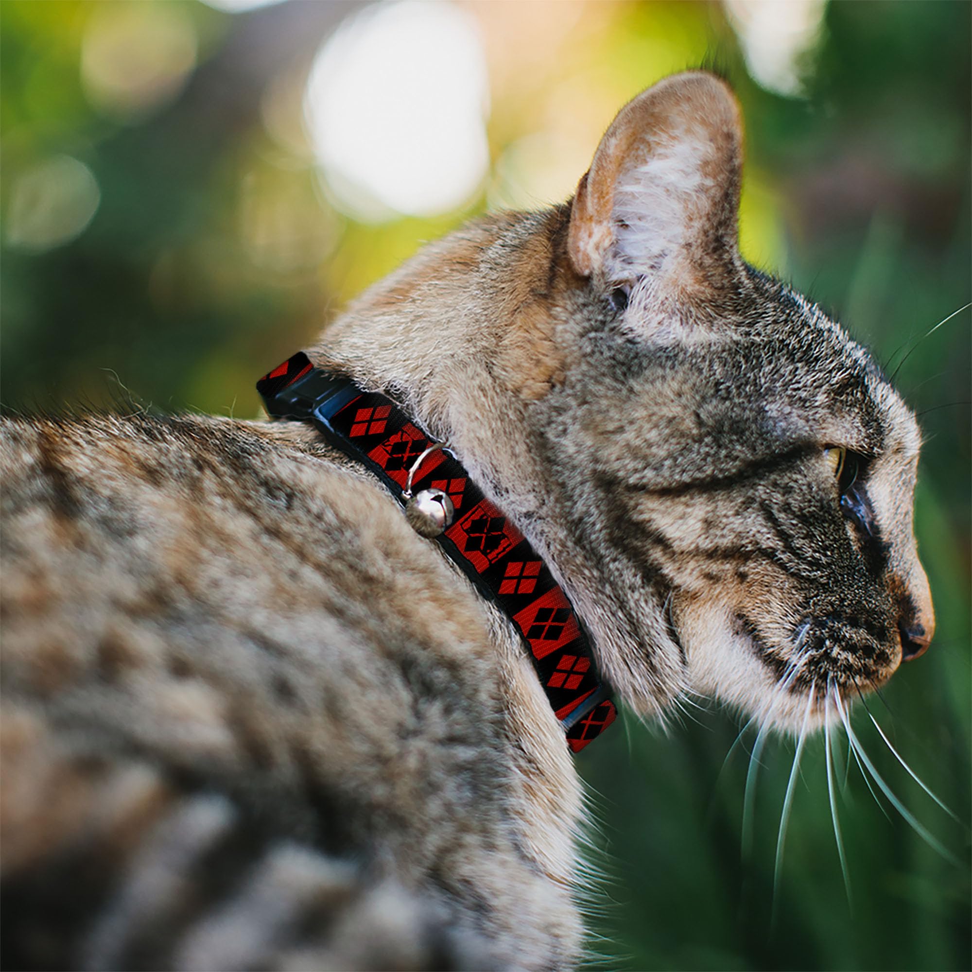 Harley Quinn Breakaway Cat Collar with Diamond Blocks - Red & Black Adjustable 8-12 Inches, 0.5 Inch Wide - Perfect for Costume Parties & Everyday Safety