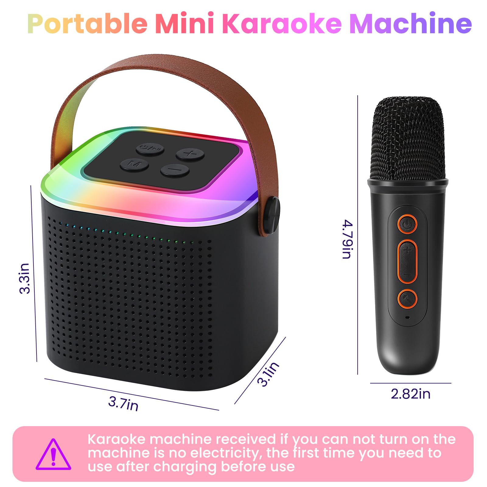 Portable Bluetooth Karaoke Machine with 2 Wireless Microphones - Mini Speaker for Kids & Adults - Perfect for Home Parties, Birthday Gifts & Family Fun (Black)