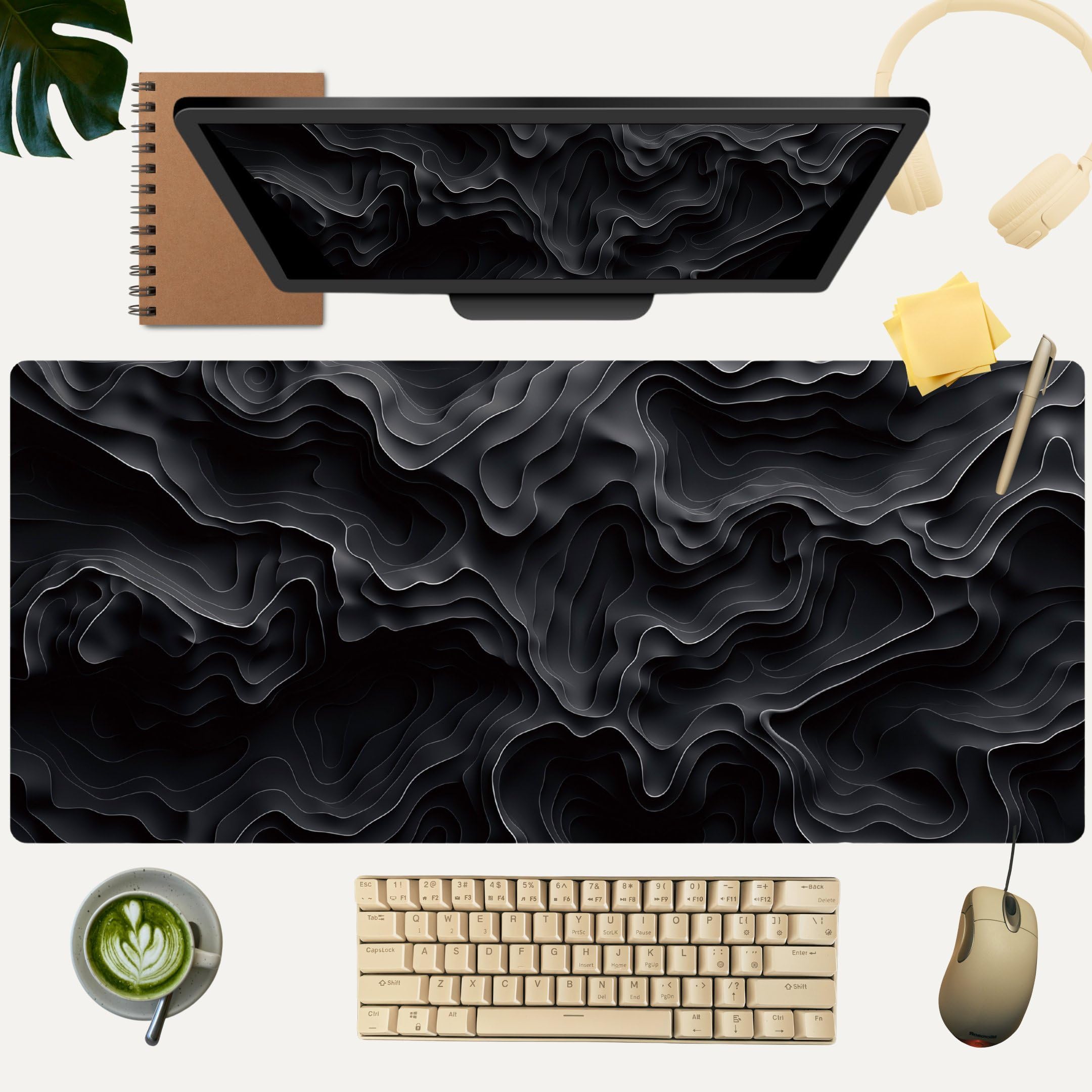 3D Topographic Mouse Pad with Depth Effect - Black Ergonomic Desk Mat for Keyboard & Mouse, Gaming & Office Use - Perfect for Workstations, Home Offices & Gaming Setups