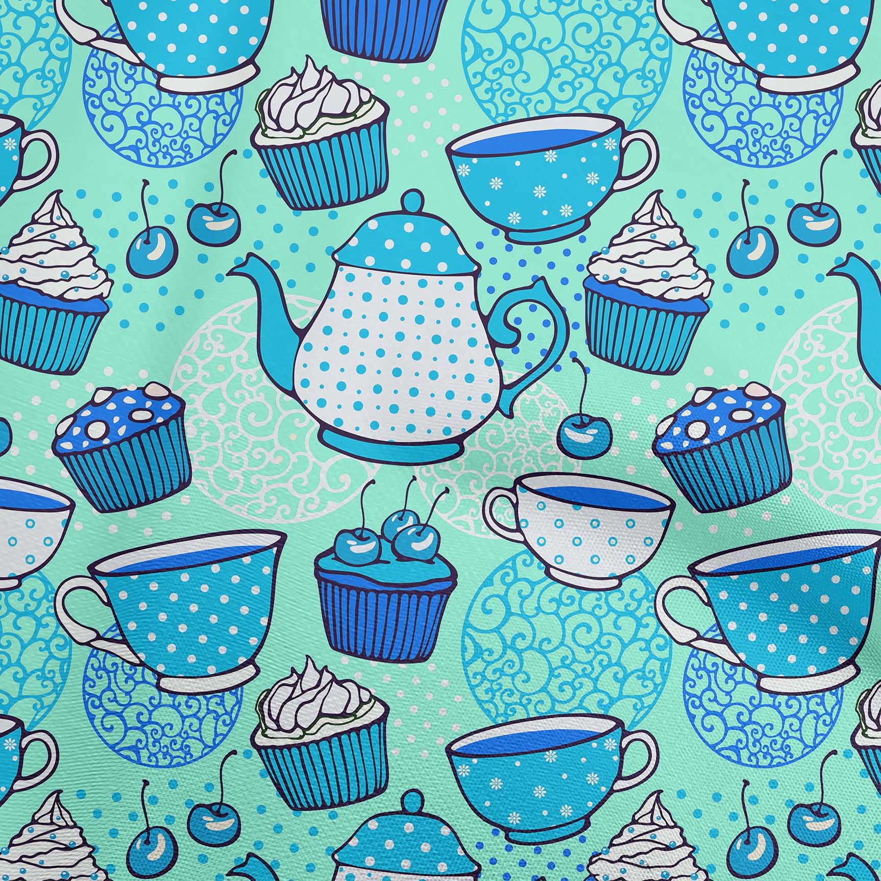 oneOone Cotton Jersey Aquamarine Green Print Fabric by The Yard - 58 Inch Wide Soft Knit Material for DIY Tea Party Kettles, Dressmaking & Home Decor Projects