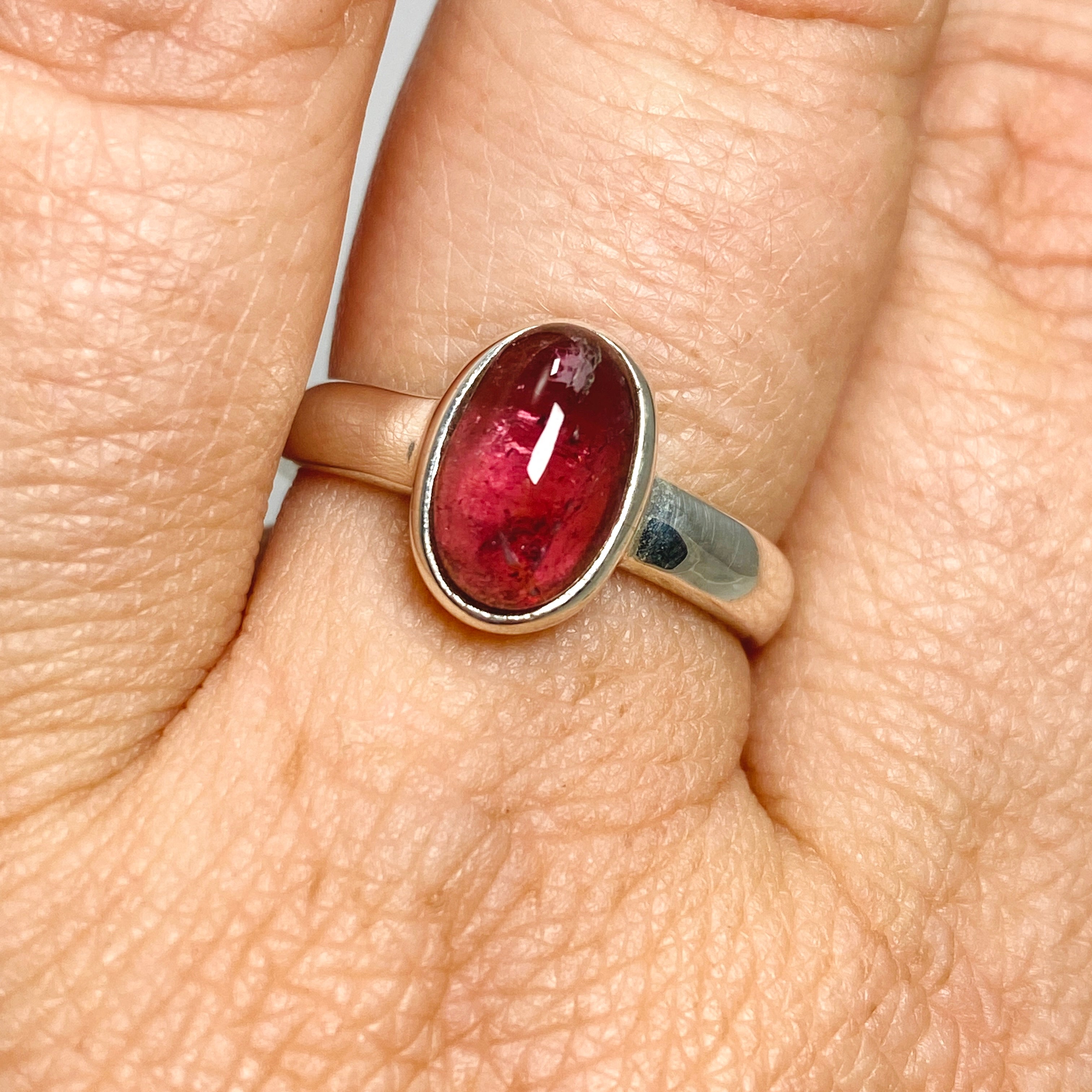 Pink Tourmaline Oval Cabochon Ring - Size 7.5 - PRGJ733 - Elegant Jewelry for Women, Perfect for Weddings, Anniversaries & Special Occasions