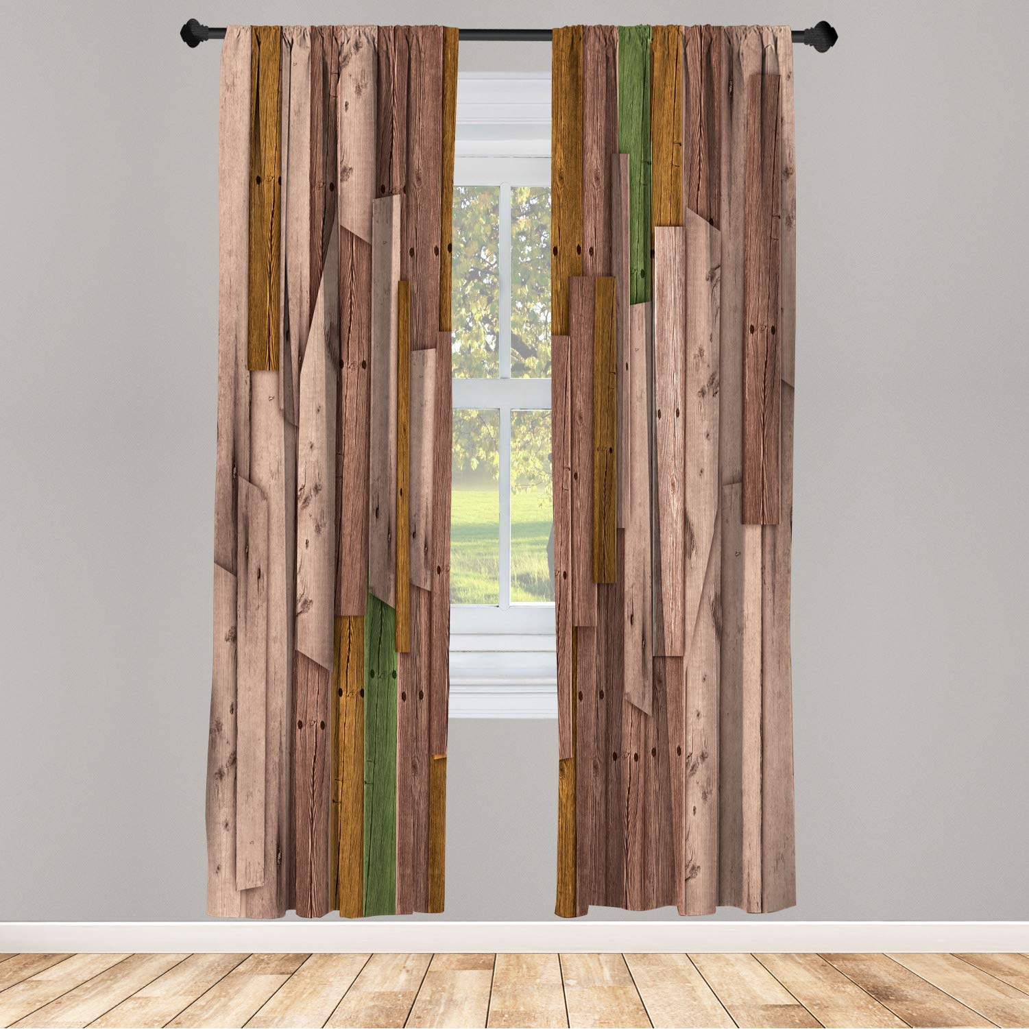 Ambesonne Rustic Window Curtains - Farmhouse Style Wood Plank Design with Rod Pocket, Lightweight 2-Panel Set (28x84 Inches, Cocoa) - Perfect for Country Homes, Barn Doors & Cozy Living Rooms
