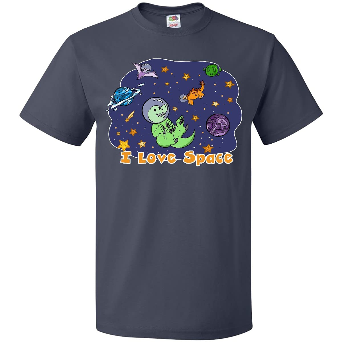 Inktastic I Love Space Cute Dinosaur and Planets Graphic T-Shirt for Men Women - Perfect for Astronomy Lovers, Science Geeks & Dino Fans