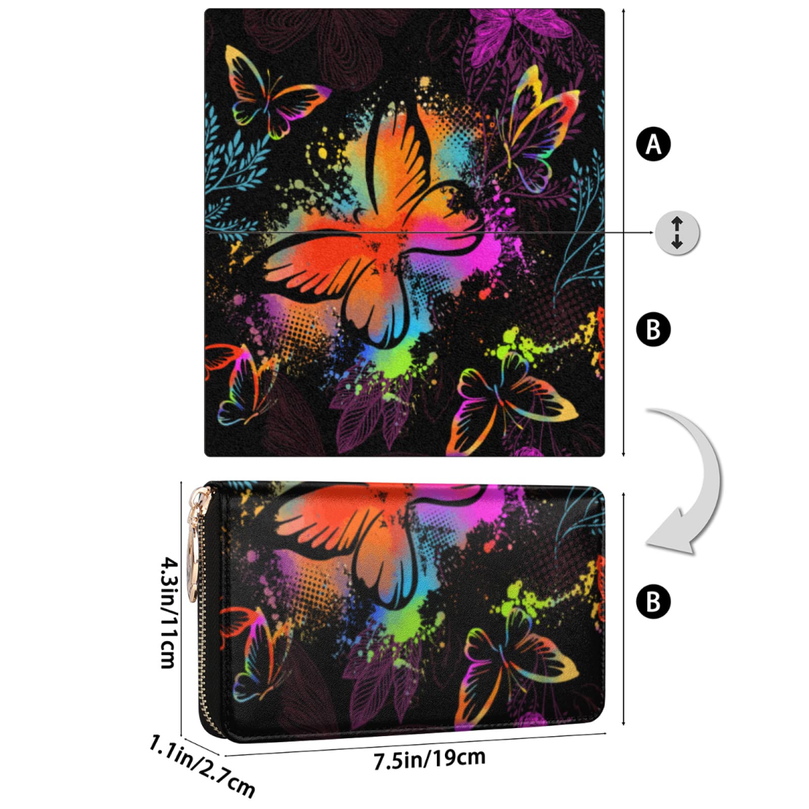 Butterfly Wallet for Women - Gold Zip Credit Card Holder & Organizer | Large Capacity Lightweight Purse for Daily Use